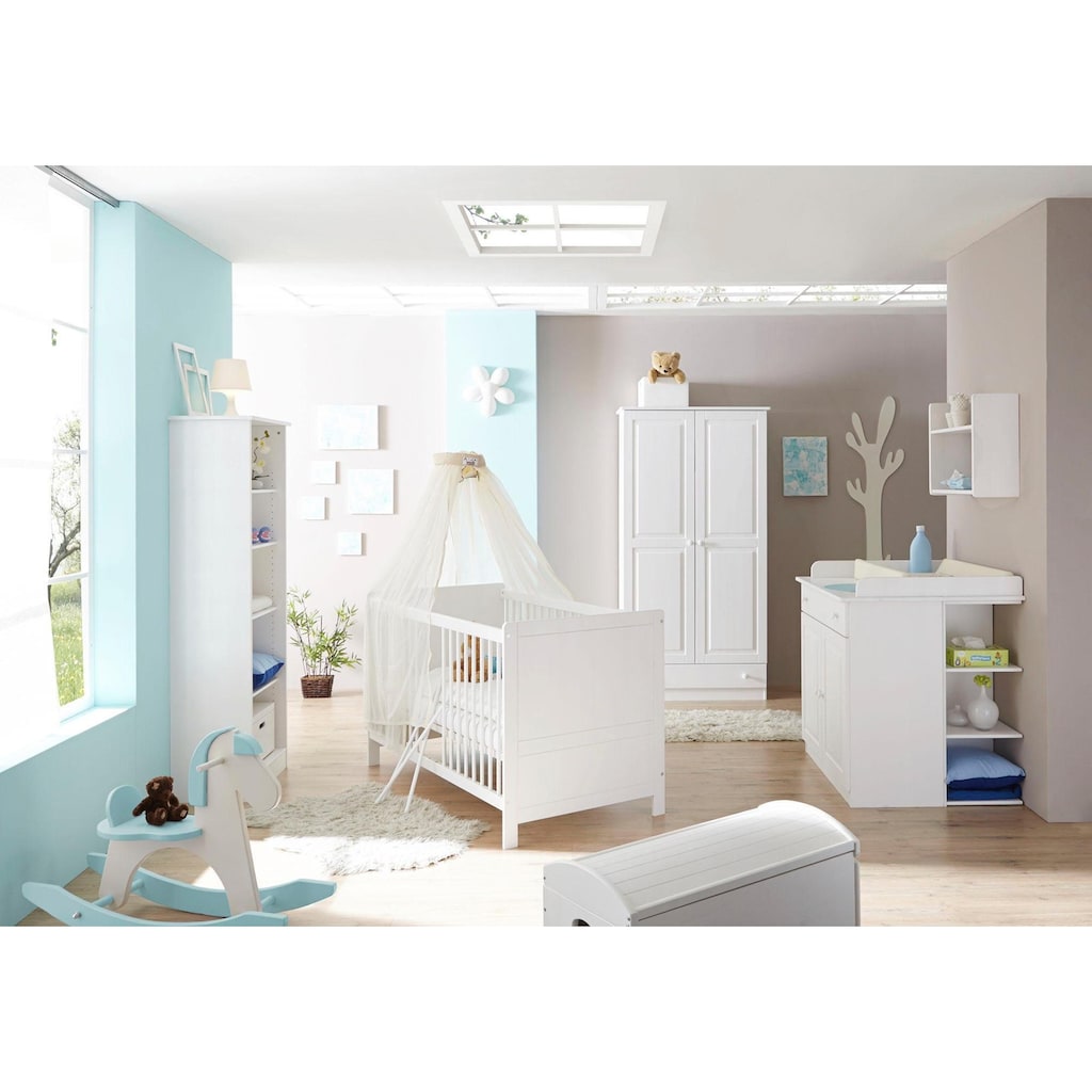 Ticaa Babyzimmer-Komplettset »Moritz«, (Set, 5 St., Bett + Wickelkommode + Schrank + Unterstellregal + Standregal)