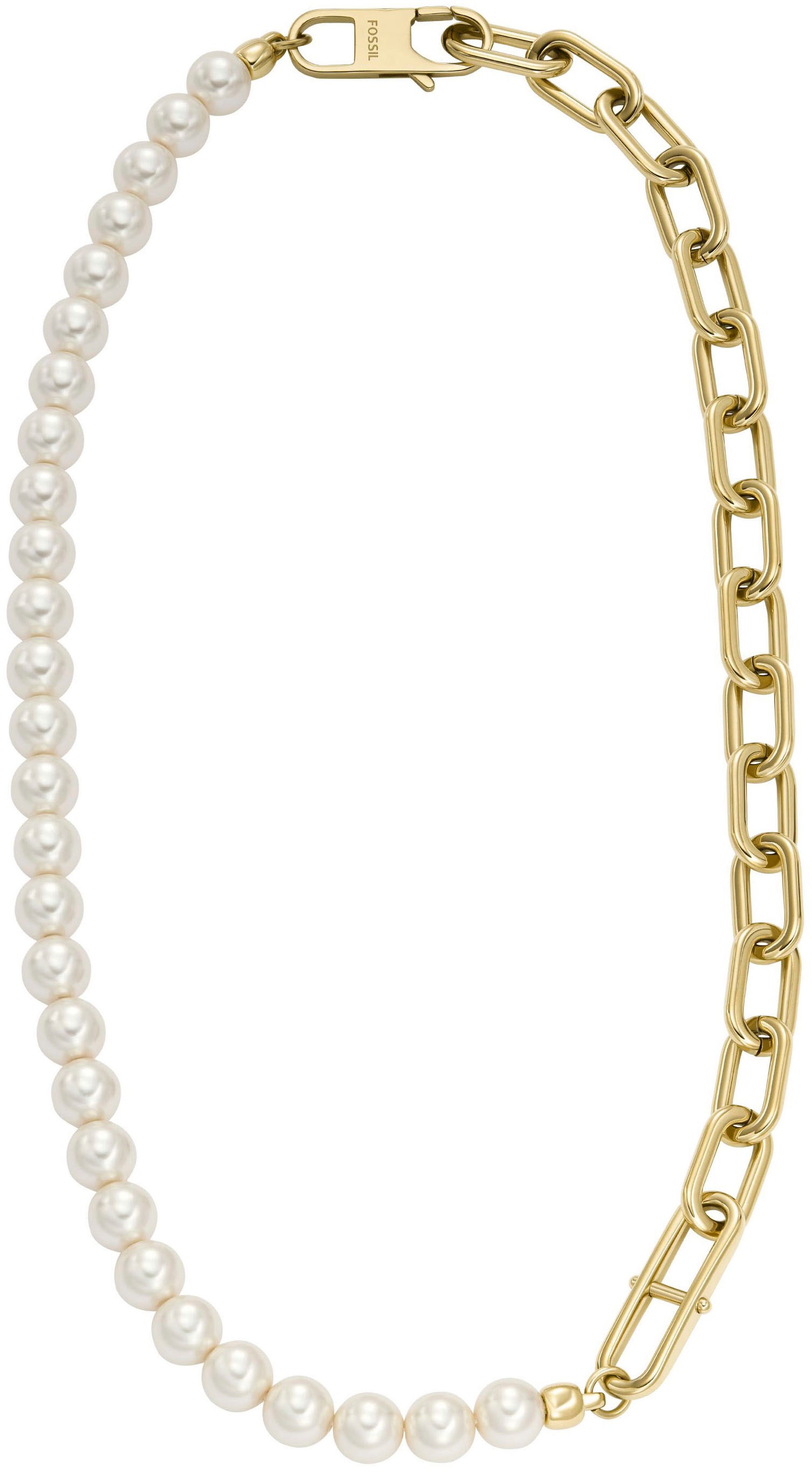 Fossil Edelstahlkette »Schmuck Geschenk Edelstahl GLIEDER HERITAGE PEARL D-LINK, JF04727710«, mit Glasperle