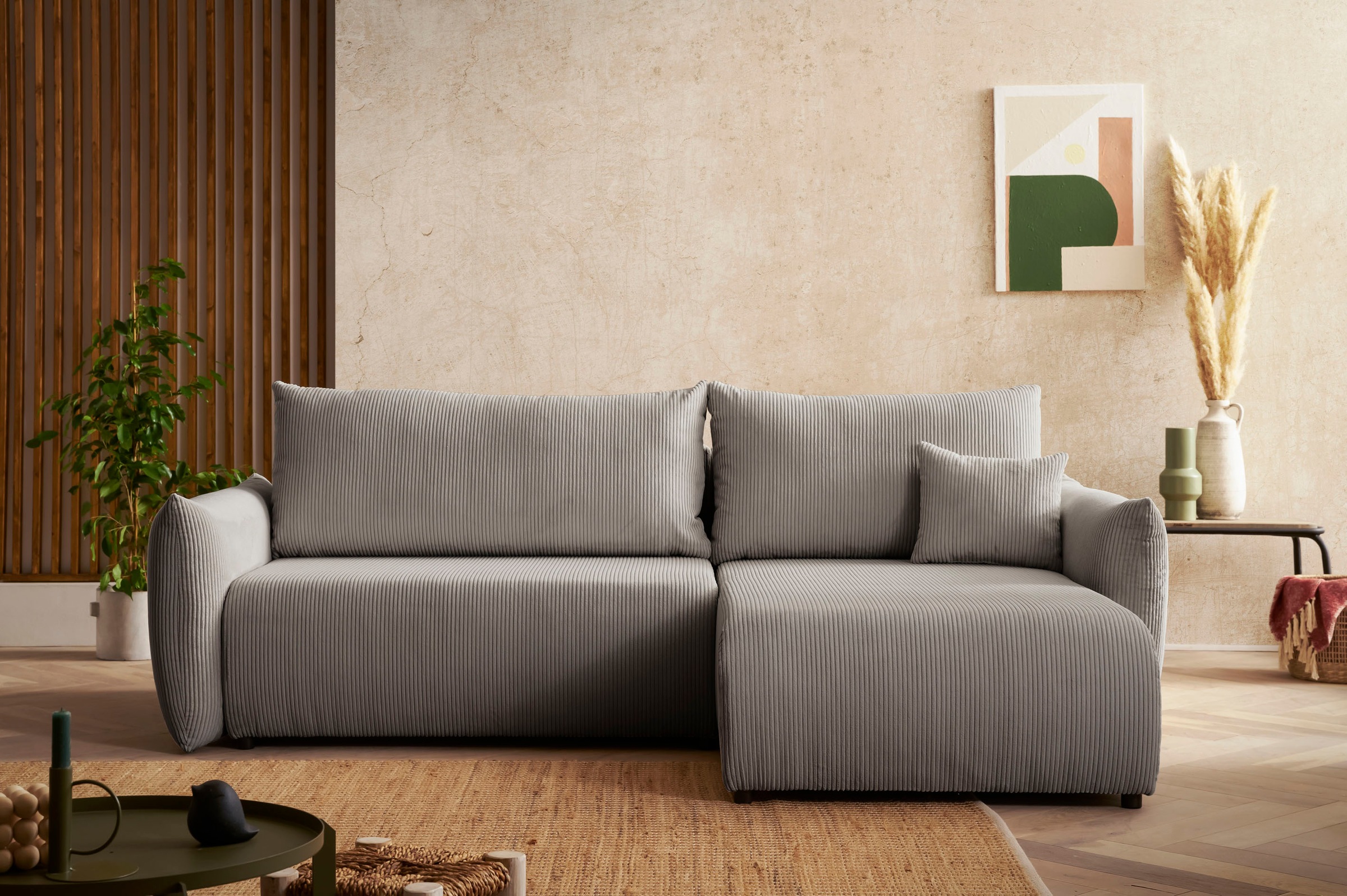 INOSIGN Ecksofa »MAVAS Schlafsofa mit Bettkasten, L-Form,«, ca.257/127cm (Liegefläche 212/145 cm), Cord, Chenille, Struktur