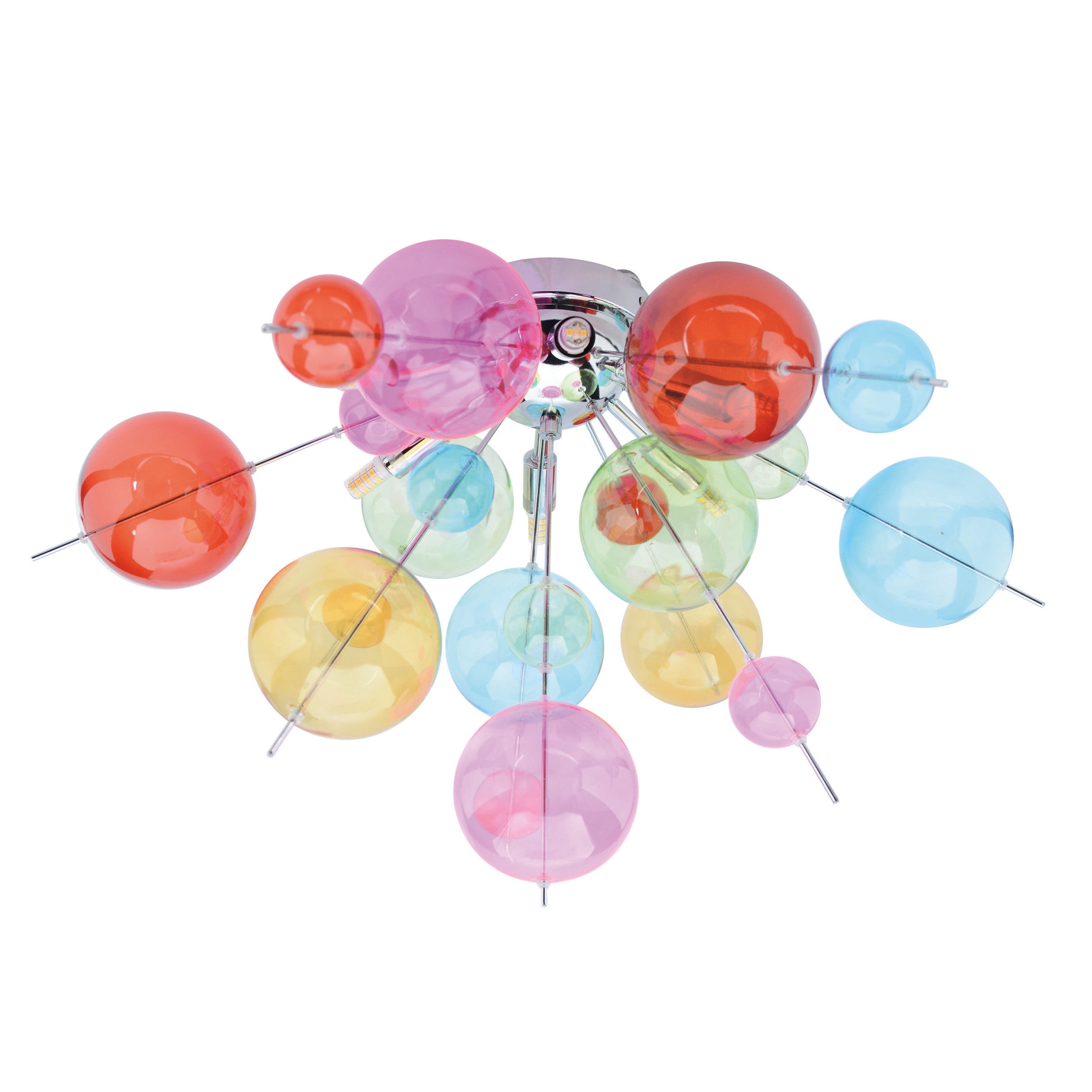 "NÄVE Deckenleuchte ""Explosion"", bunt, 6, Ø 10cm H: 38cm, 1 Stk., Leuchten, exkl. 6x G9, bunte Glaskugeln, Gestell chromfarben, halbrund, D: 57cm