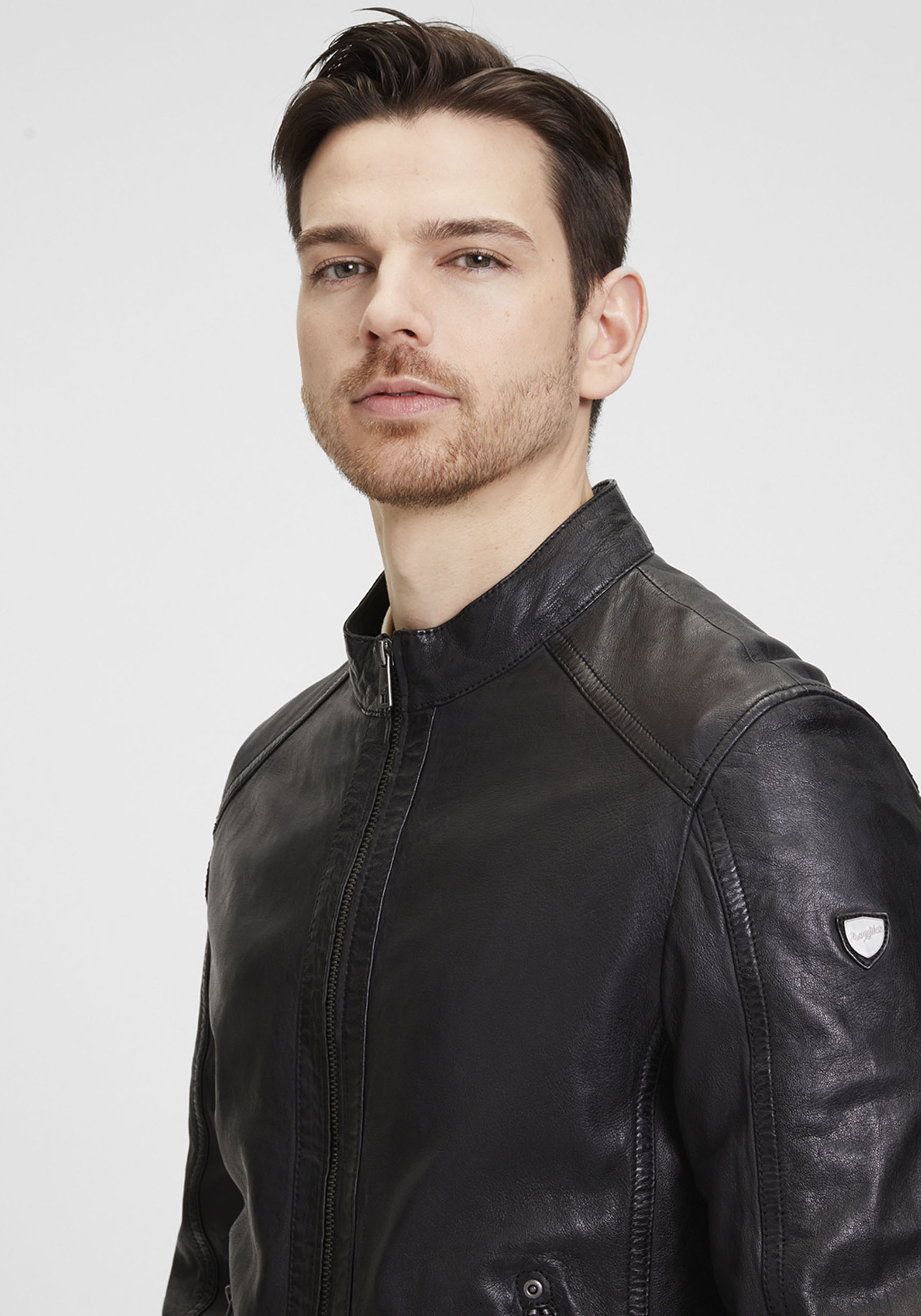 Thumbnail - Mauritius Lederjacke "MMGoran" mit Stehkragen, Reißverschluss, Strickbündchen