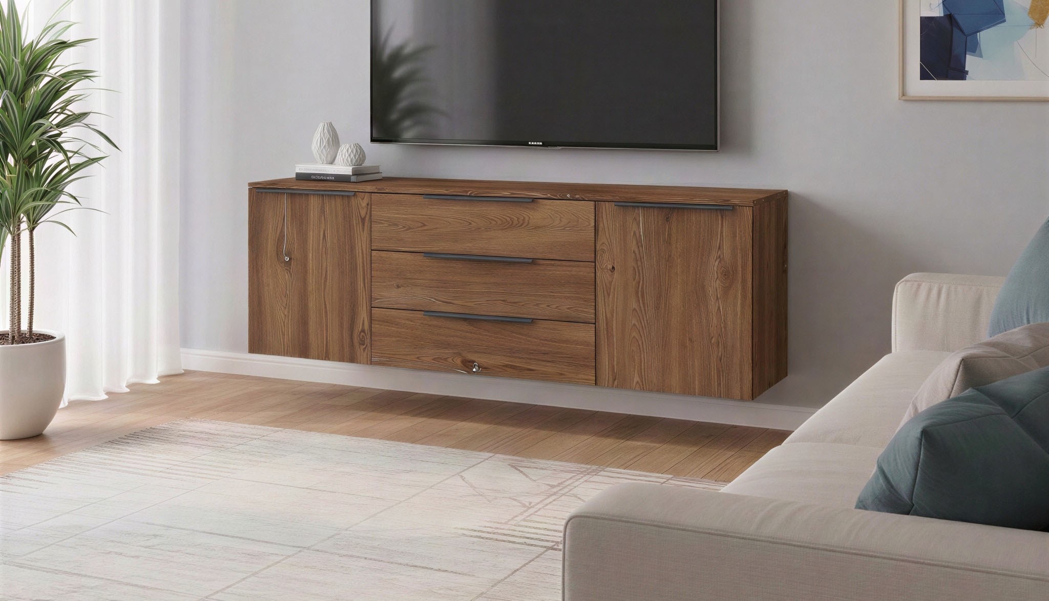 borchardt Möbel Sideboard "Tom, Kommode Breite 166cm, hängend oder stehend mit Metallgriffen" 2 Türen 3 Schubkästen, verstellbare Einlegeböden