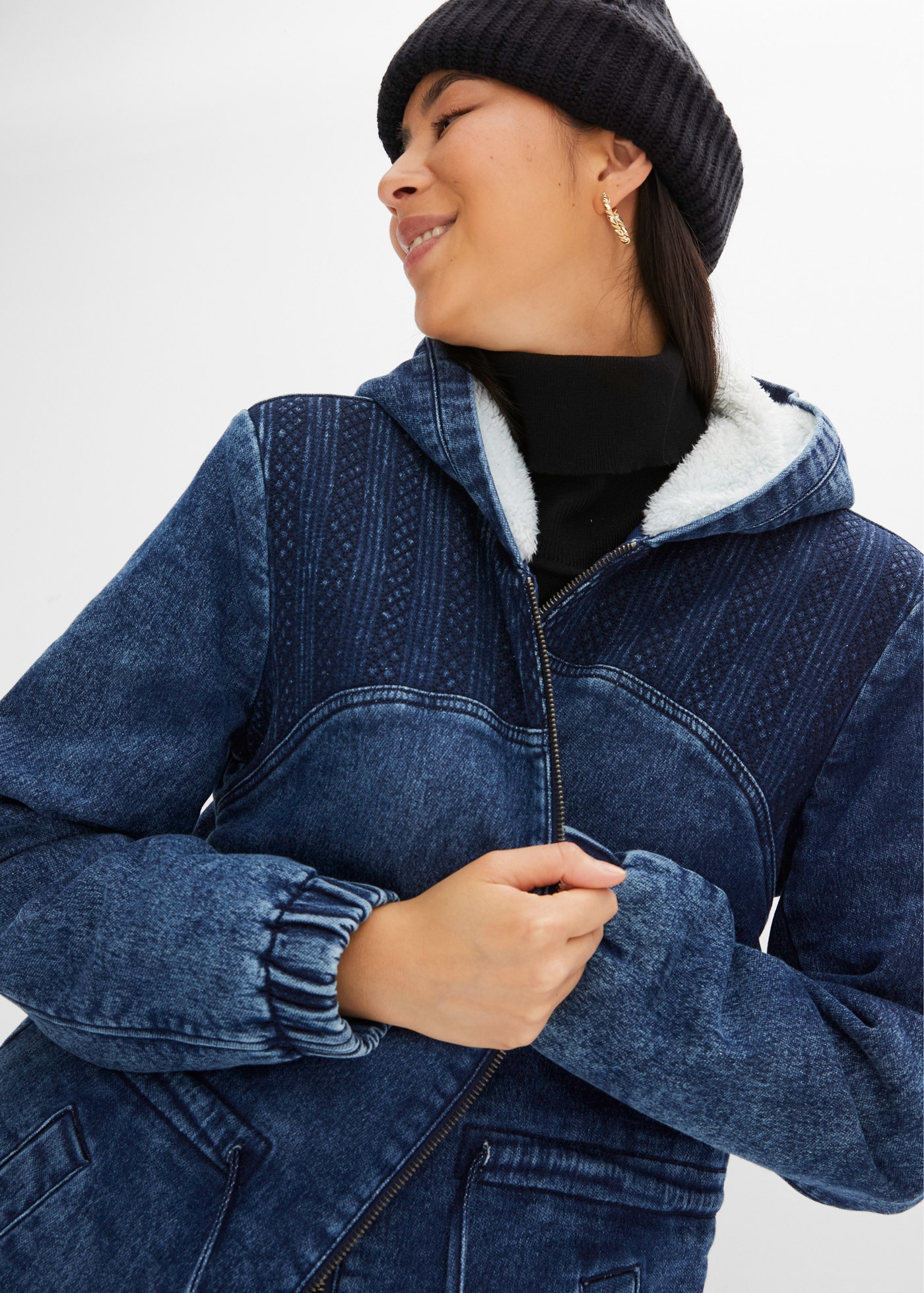 bonprix Parka mit Kapuze lässiger Jeans-Look, mit flauschigem Teddyfell-Fut günstig online kaufen