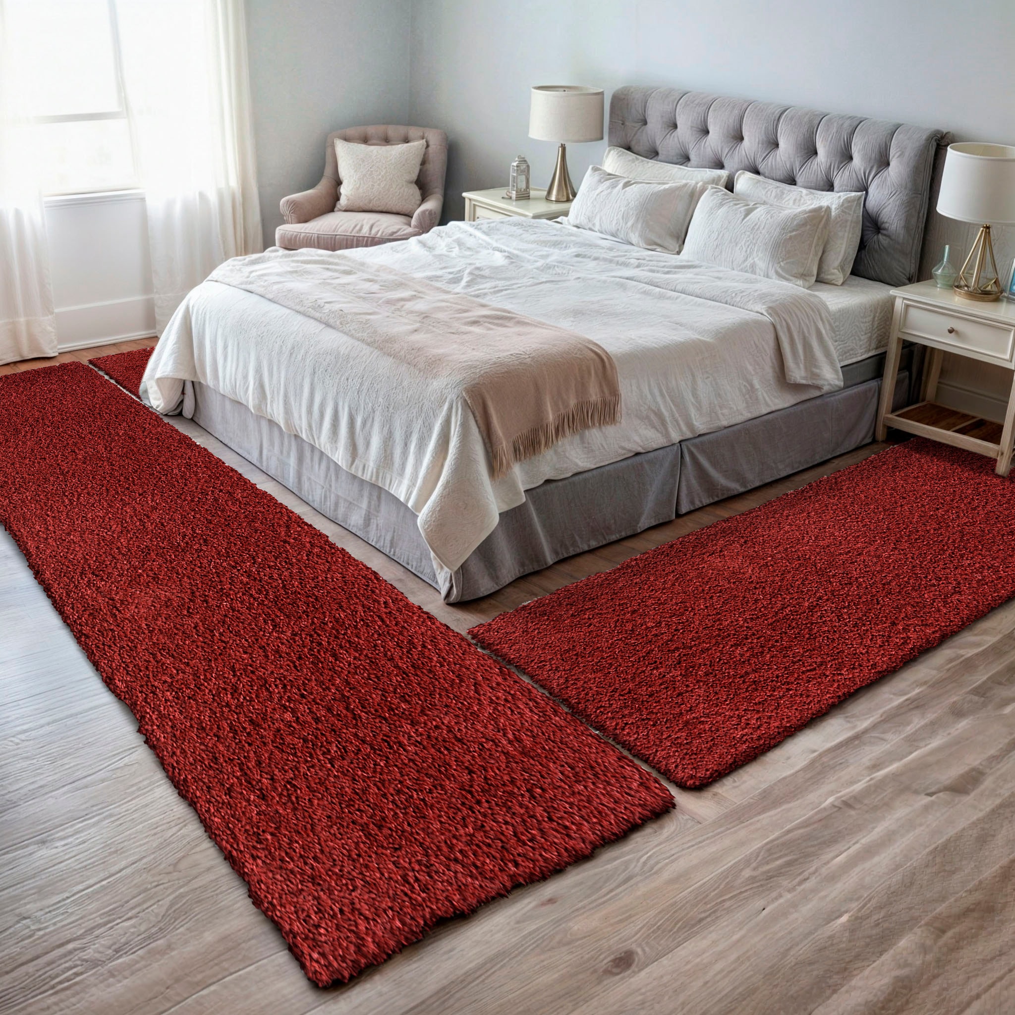 Myflair Möbel & Accessoires Hochflor-Bettumrandung "My Shaggy", (3 tlg.), Shaggy, Uni-Farben, leicht glänzend, extra fla