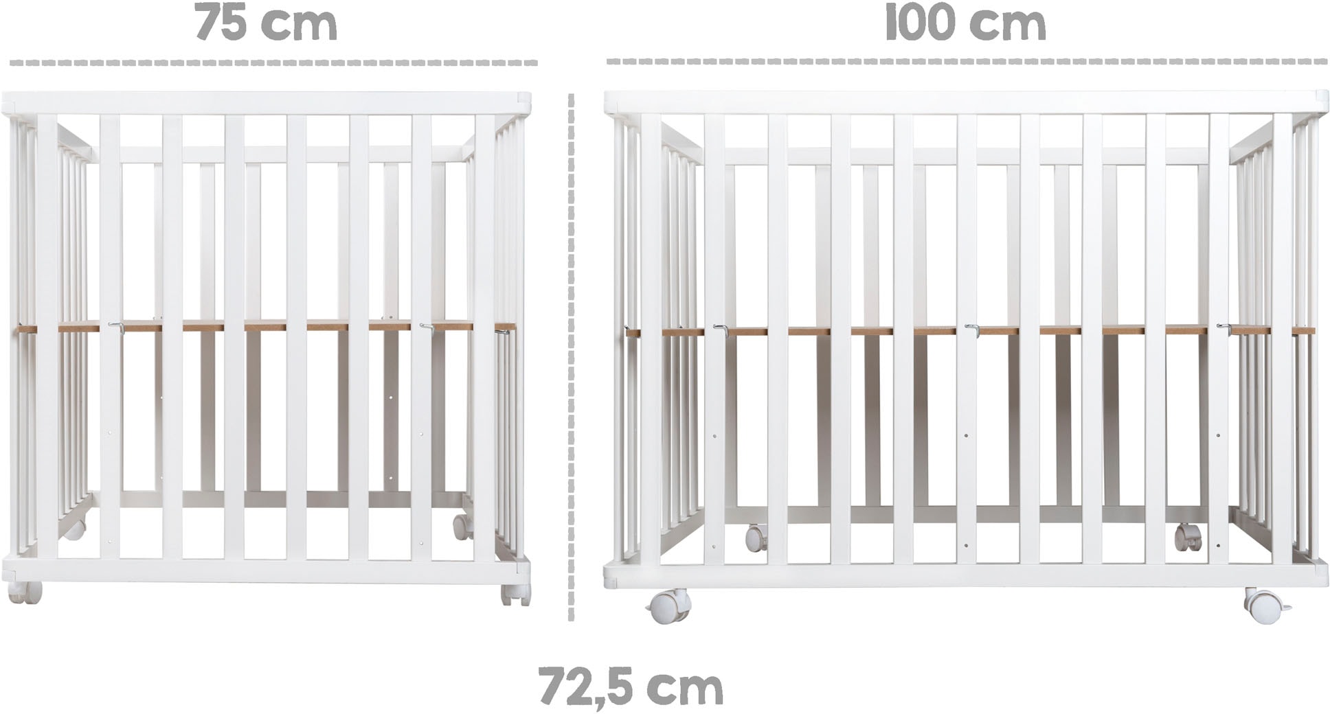 roba® Laufgitter »Fox & Bunny, weiß, 75x100 cm«, bis 15 kg, mit Stoffeinlage; Rollen, höhenverstellbar