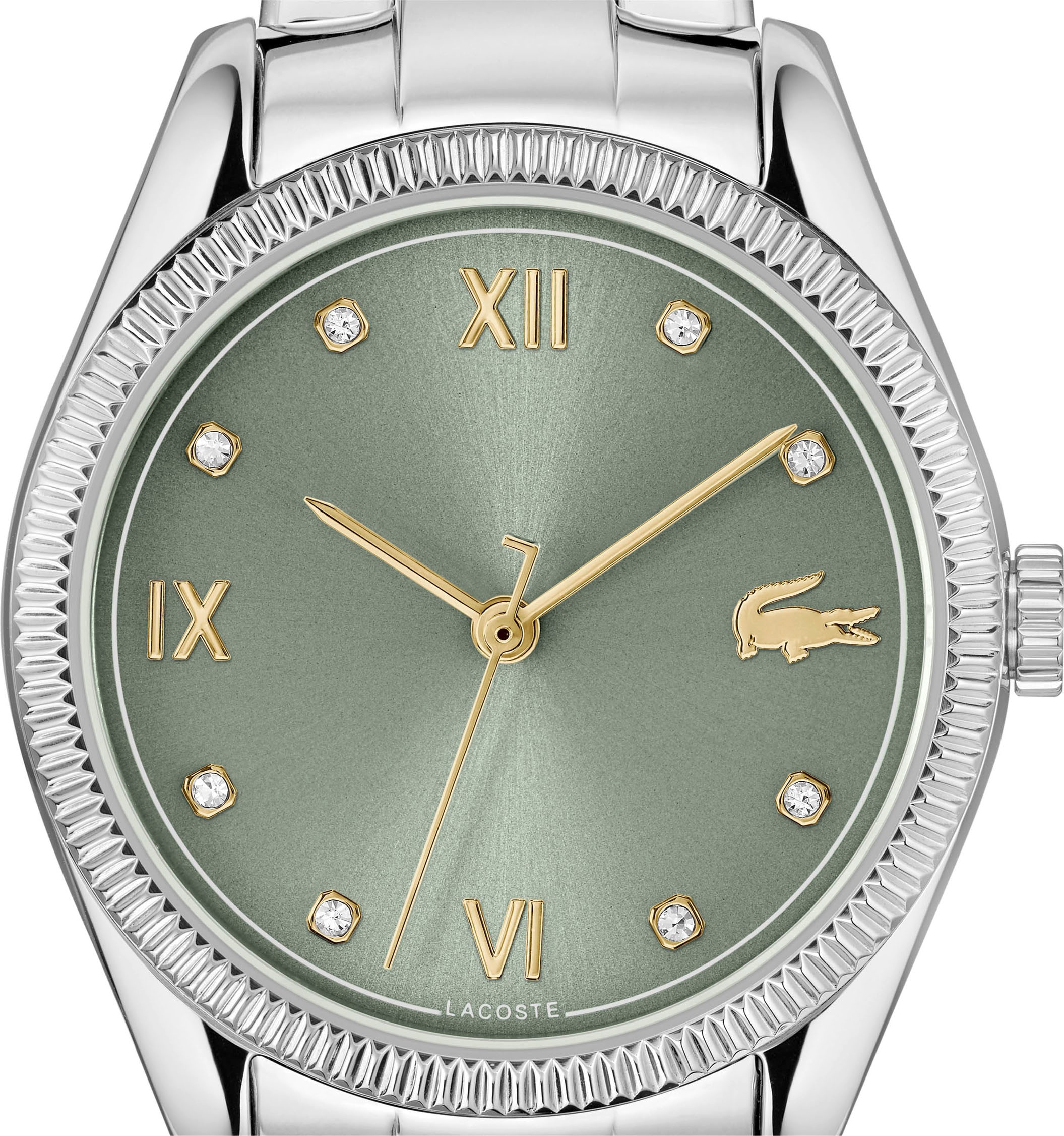 Lacoste Quarzuhr »LACOSTE PARISIENNE«, Armbanduhr, Damenuhr, Edelstahlarmband, analog, Glassteine