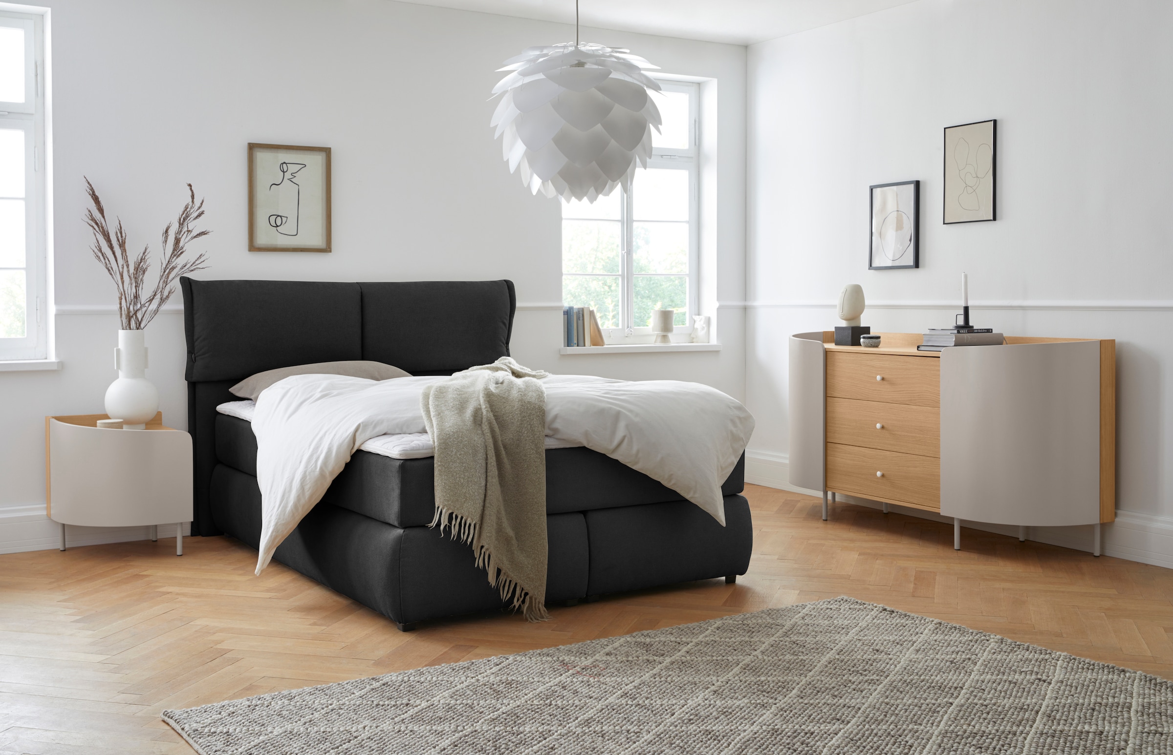 andas Boxspringbett »Jenson«, in 4 Farben, 4 Breiten, 3 Matratzenarten in 2 Härtegraden, Topper