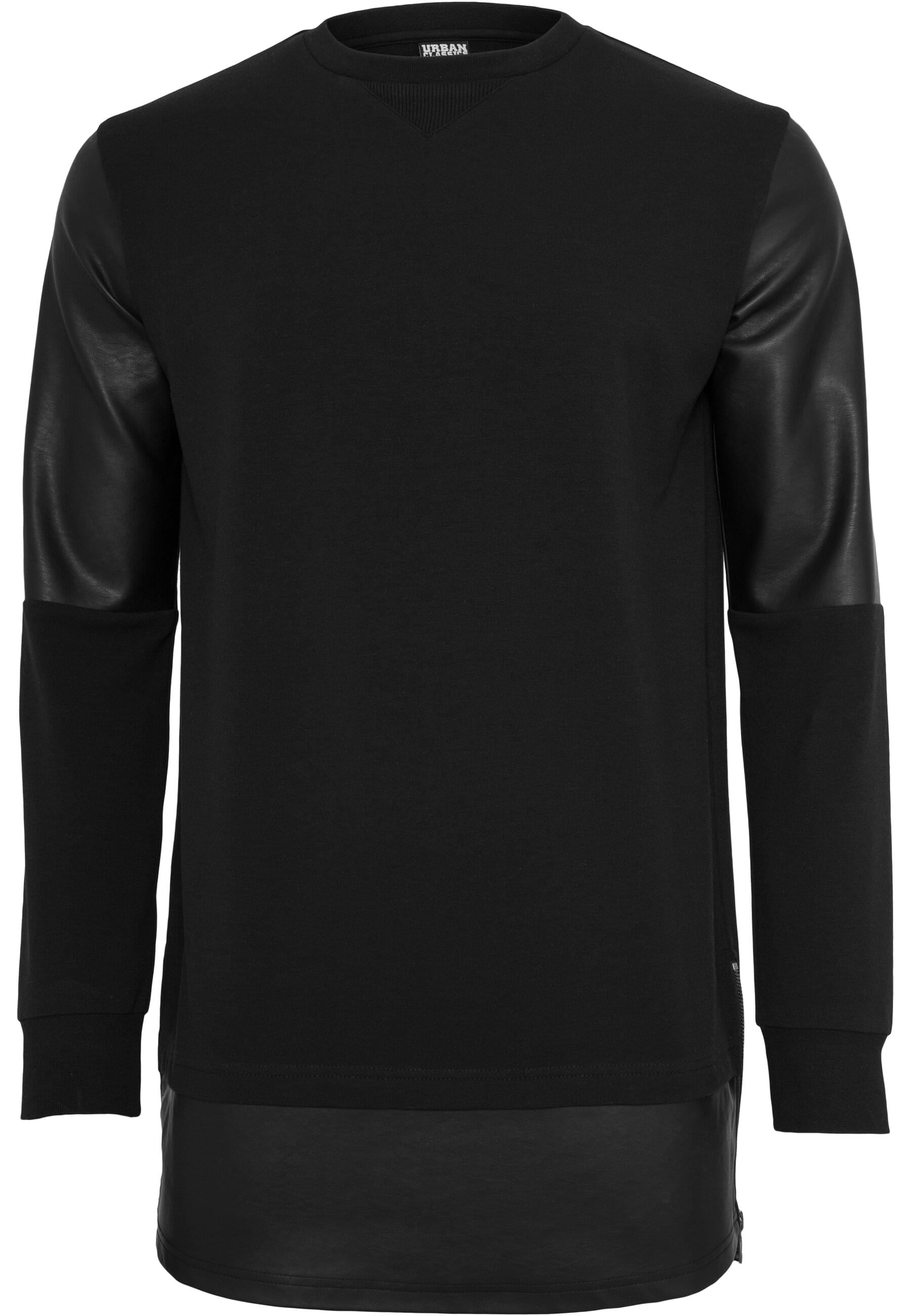 URBAN CLASSICS Rundhalspullover "Urban Classics Herren Long Zipped Synthetic Leather Crewneck"