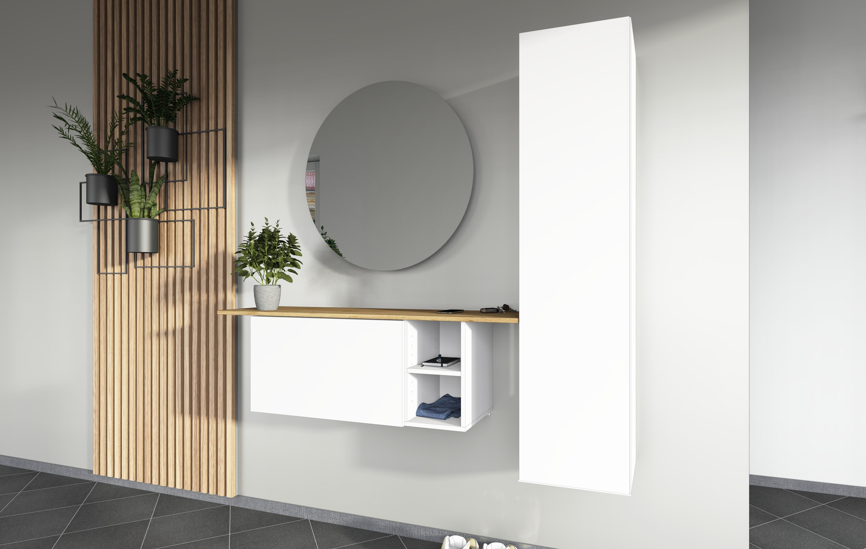 borchardt Möbel Garderoben-Set "Toledo, moderne Garderobe mit Spiegel, Schminktisch mit Regalfächern" Komplett-Set