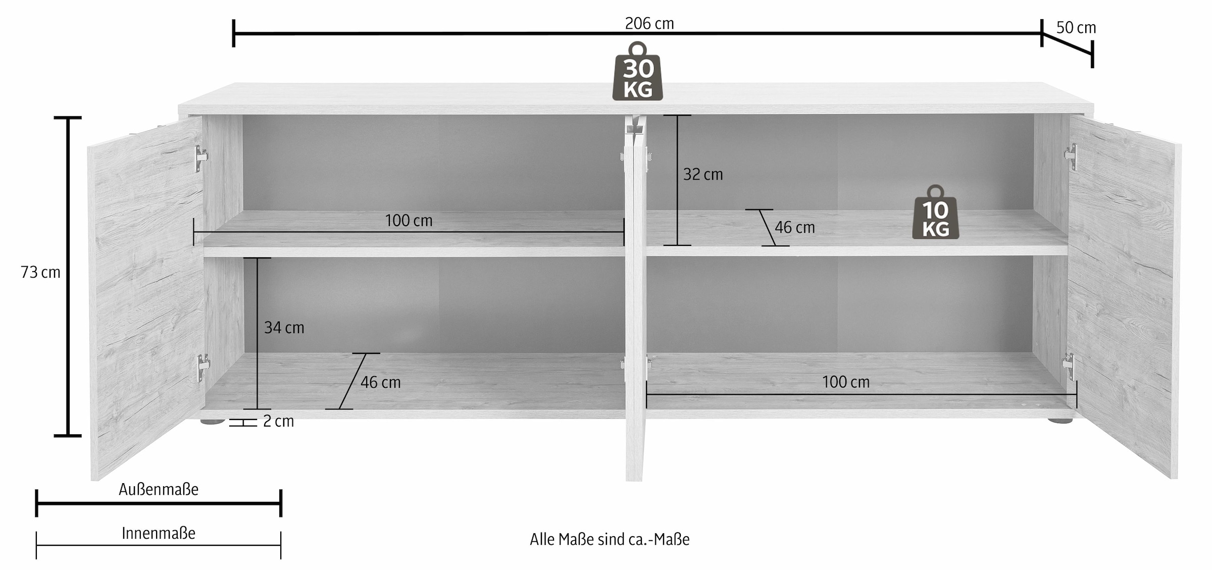 INOSIGN Sideboard »Palma«, Breite 206 cm