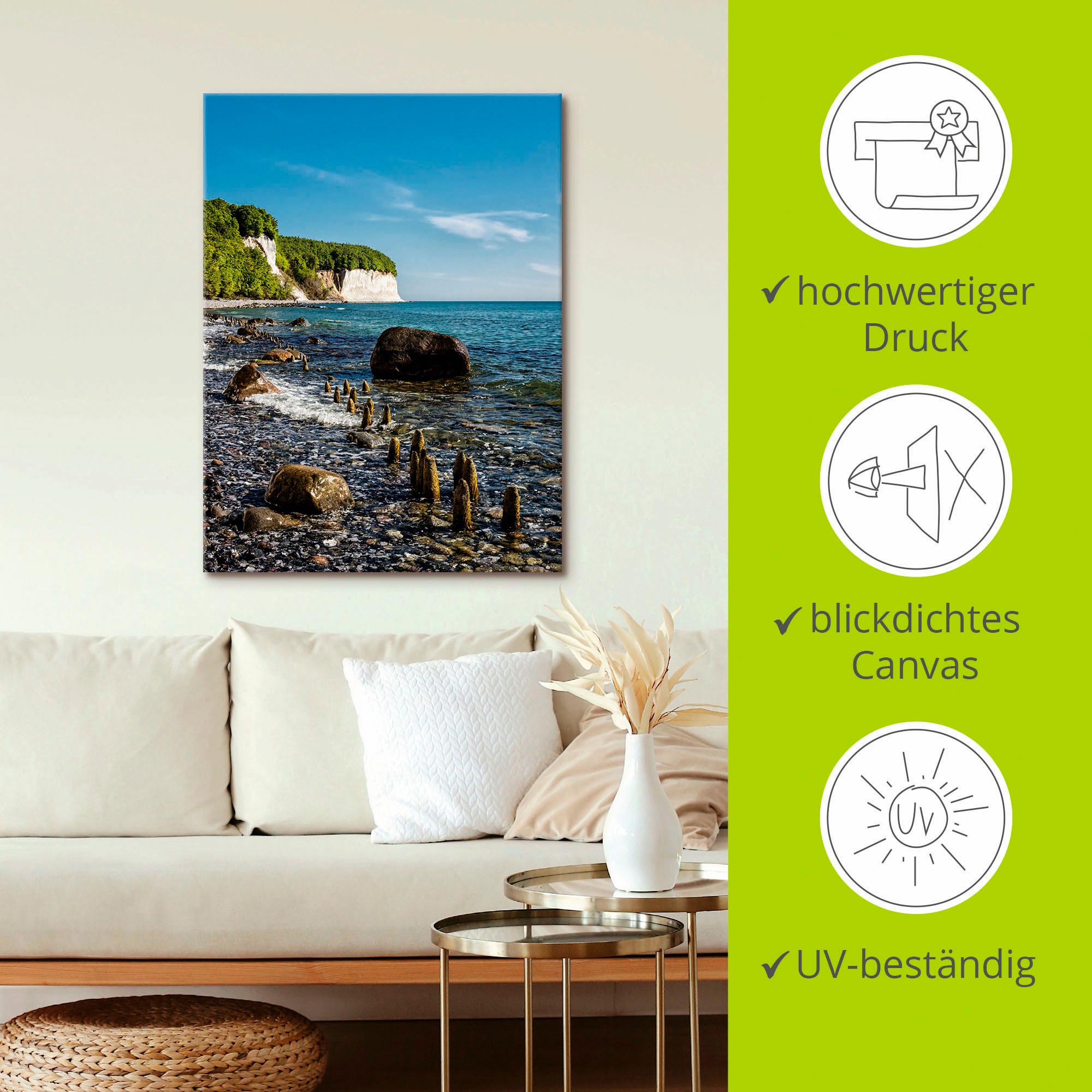 Artland Leinwandbild »Ostseeküste auf der Insel Rügen I«, Küste, (1 St.), auf Keilrahmen gespannt
