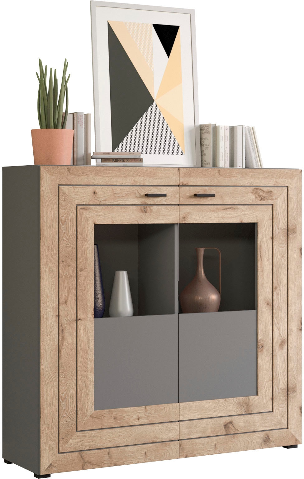 INOSIGN Highboard "Aalborg, Höhe 117cm, 2 Glastüren, 6 Fächer, 2-farbig, Me günstig online kaufen