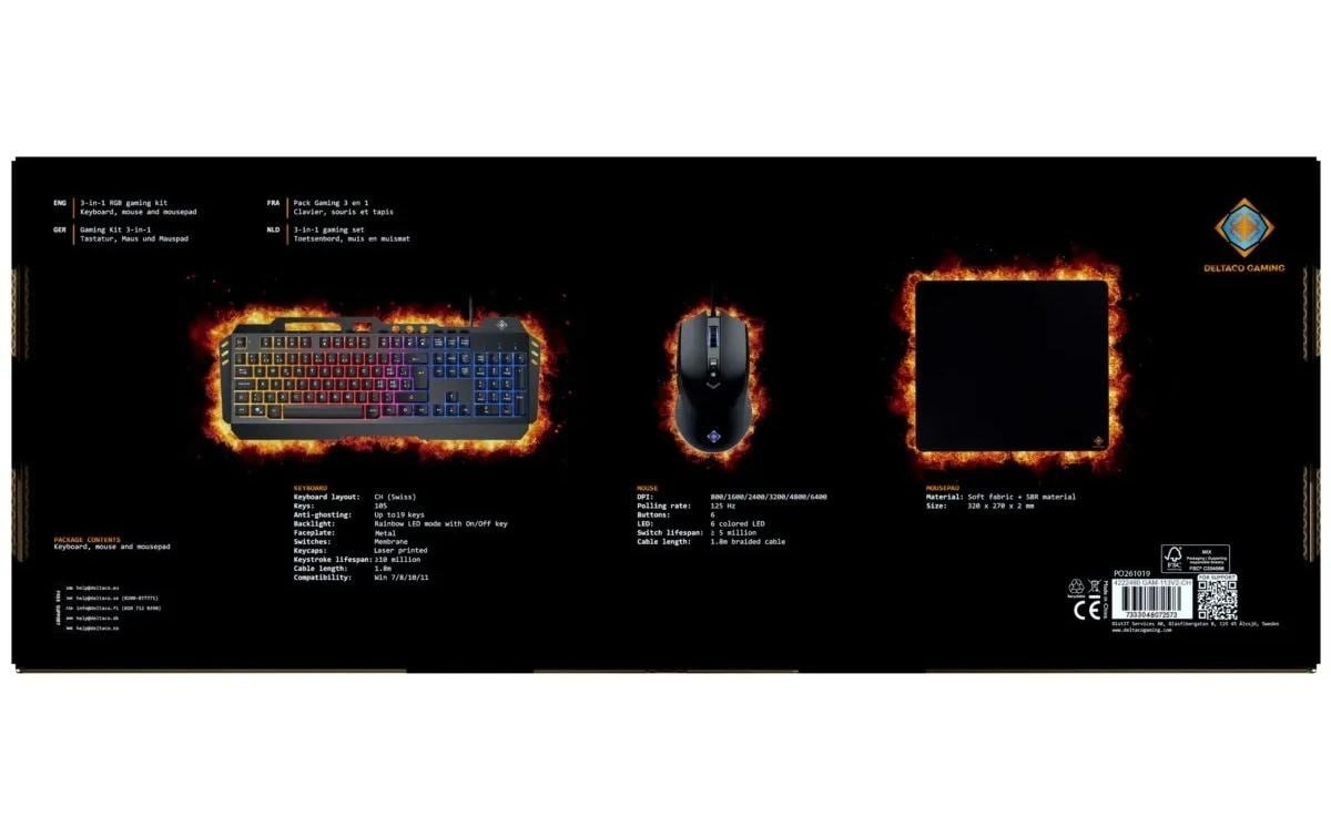 DELTACO Gaming-Tastatur »Set GAM-113 V2 3-in-1 RGB« ()