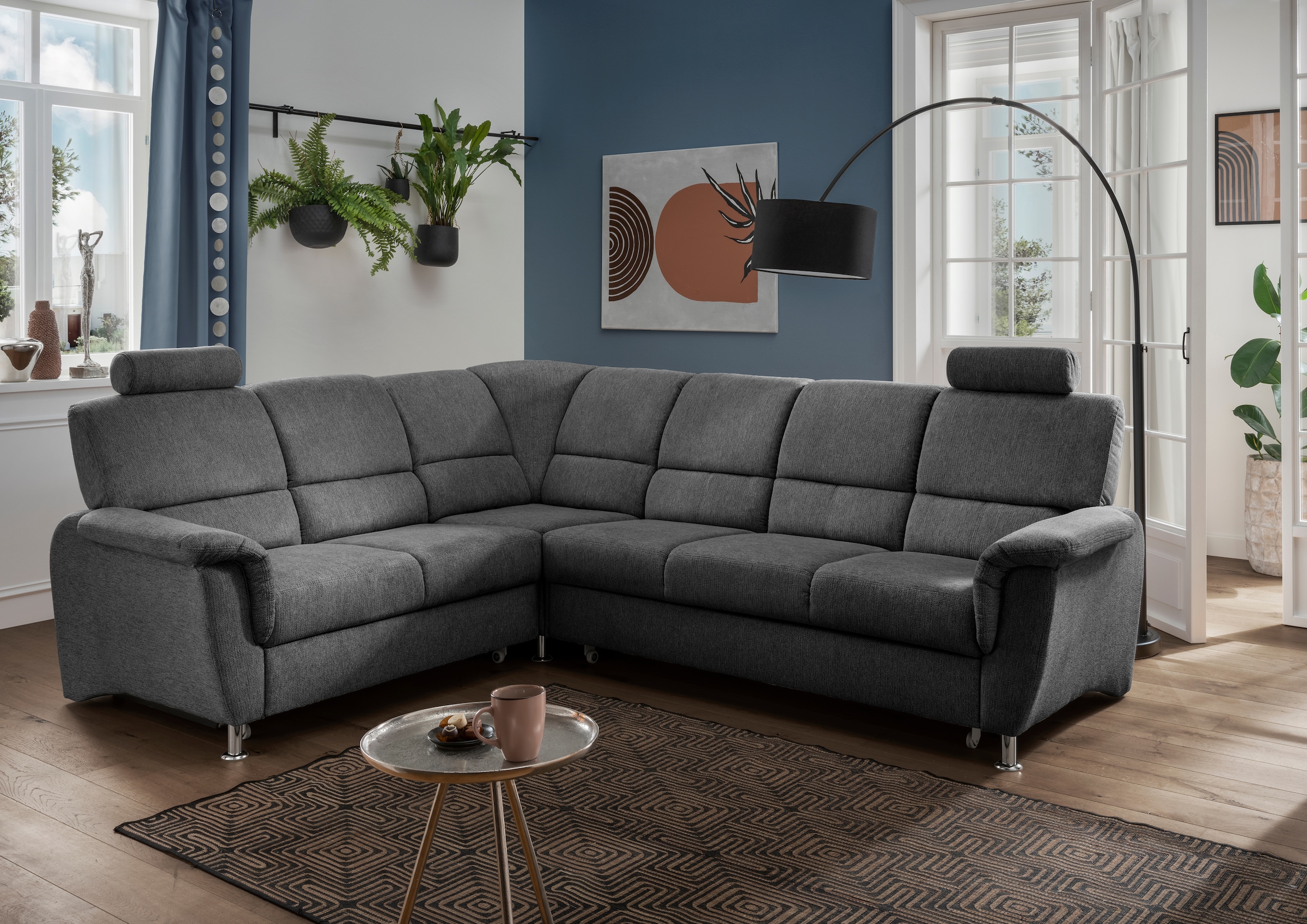 Home affaire Ecksofa »Pisa L-Form, mit Schlaffunktion, Stauraum, 2x höhenverstellbare«, Kopfstützen und Relaxfunktion im Eckelement