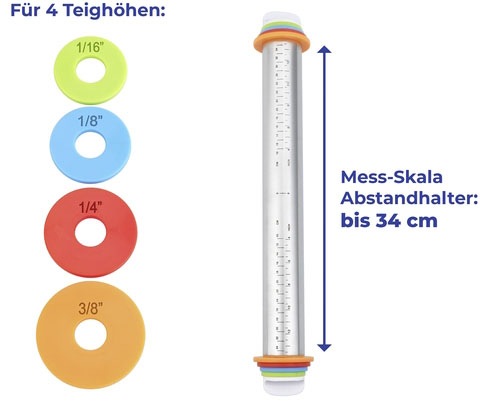 Thumbnail - Maximex Teigroller "Edelstahl", Teigausroller mit Abstandhaltern für Teigdicke und Messskala