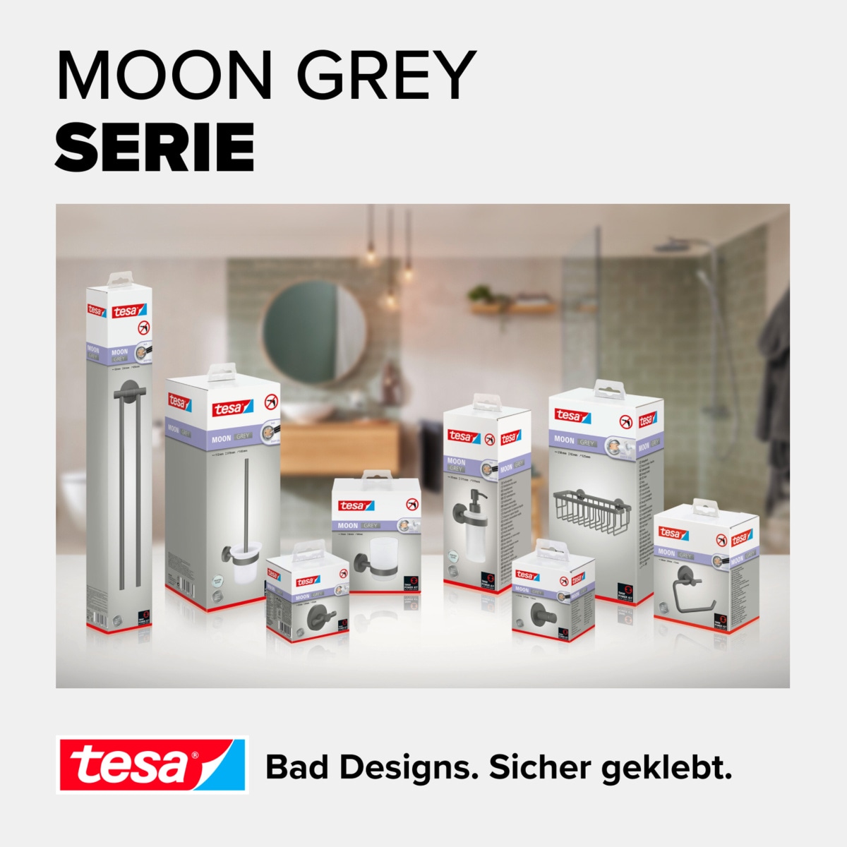 tesa WC-Reinigungsbürste »MOON Toilettenbürstenhalter« Packung 2 Stk. grau - 37,9 cm : 11,2 cm : 14,5 cm