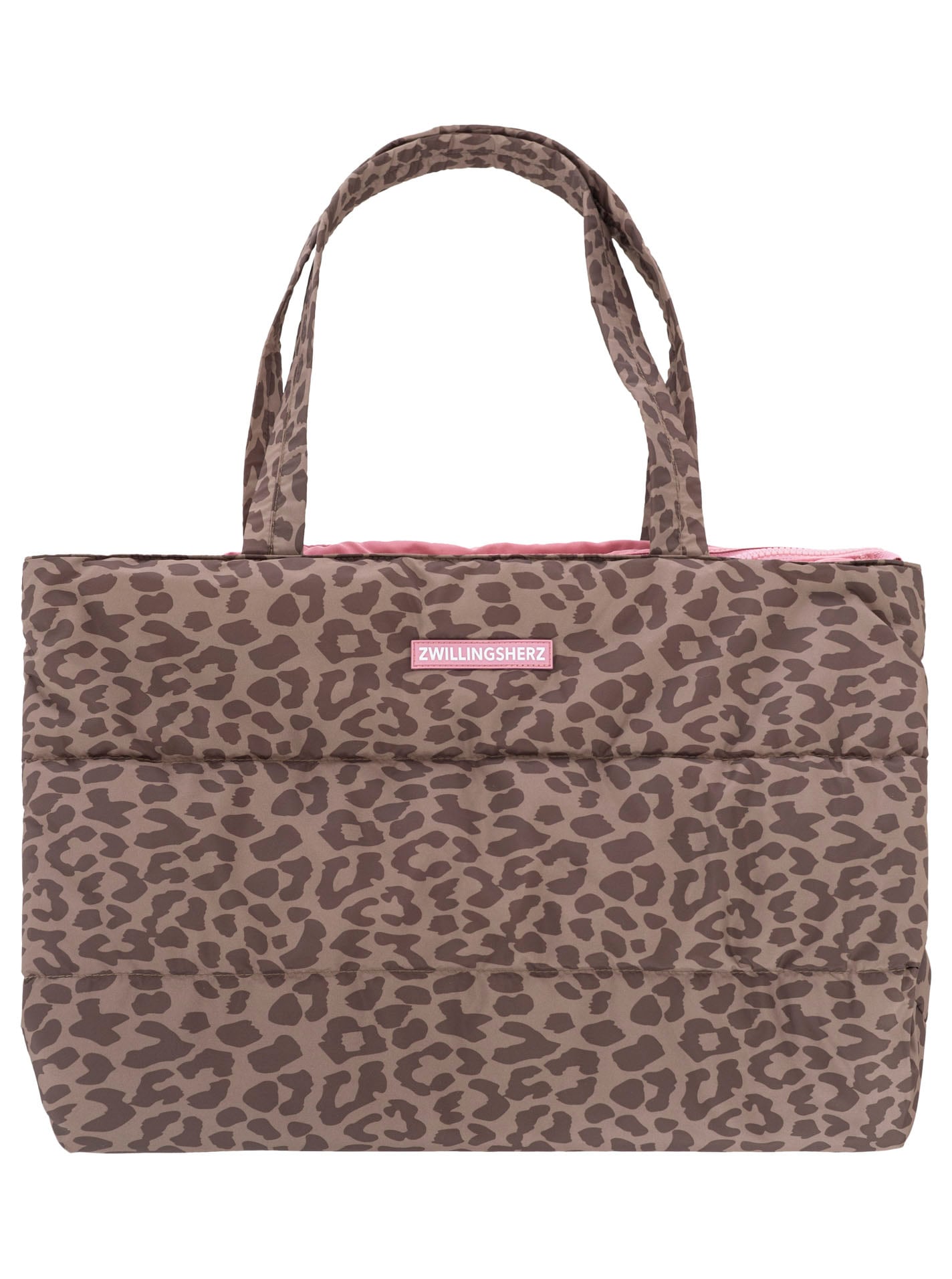 Zwillingsherz Shopper ""Leo allover"" allover Animalprint, pinkes Logo, langer Schulterriemen, geräumig