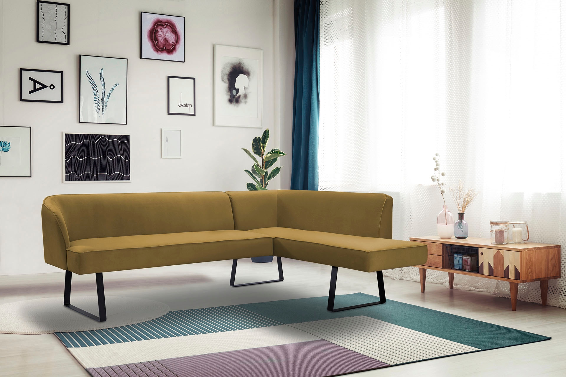 exxpo - sofa fashion Eckbank »Americano«, mit Keder und Metallfüßen, Bezug in verschiedenen Qualitäten