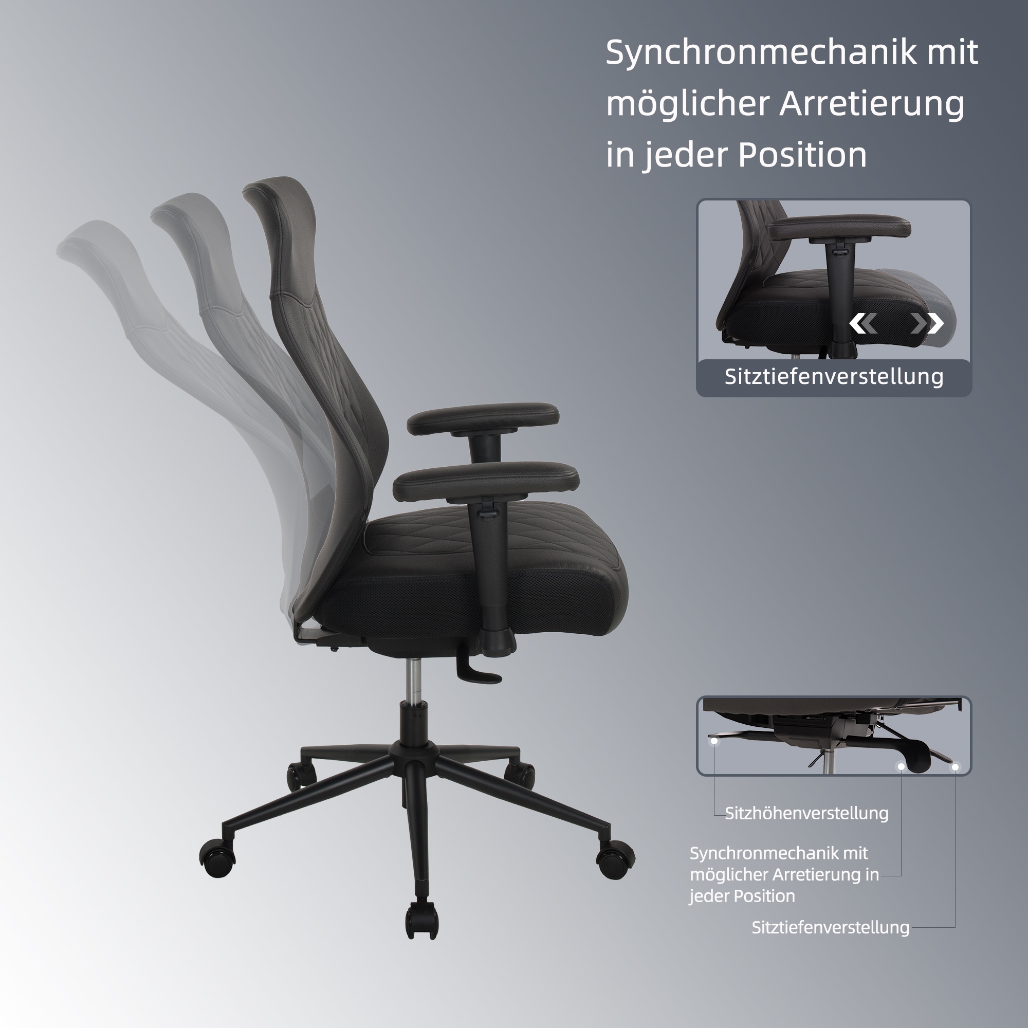 Places of Style Schreibtischstuhl »TURSI«, 1 St., Microfaser, 2-D Armlehnen, Sitztiefen- und höhenverstellung, Lederlook-Mikrofaser