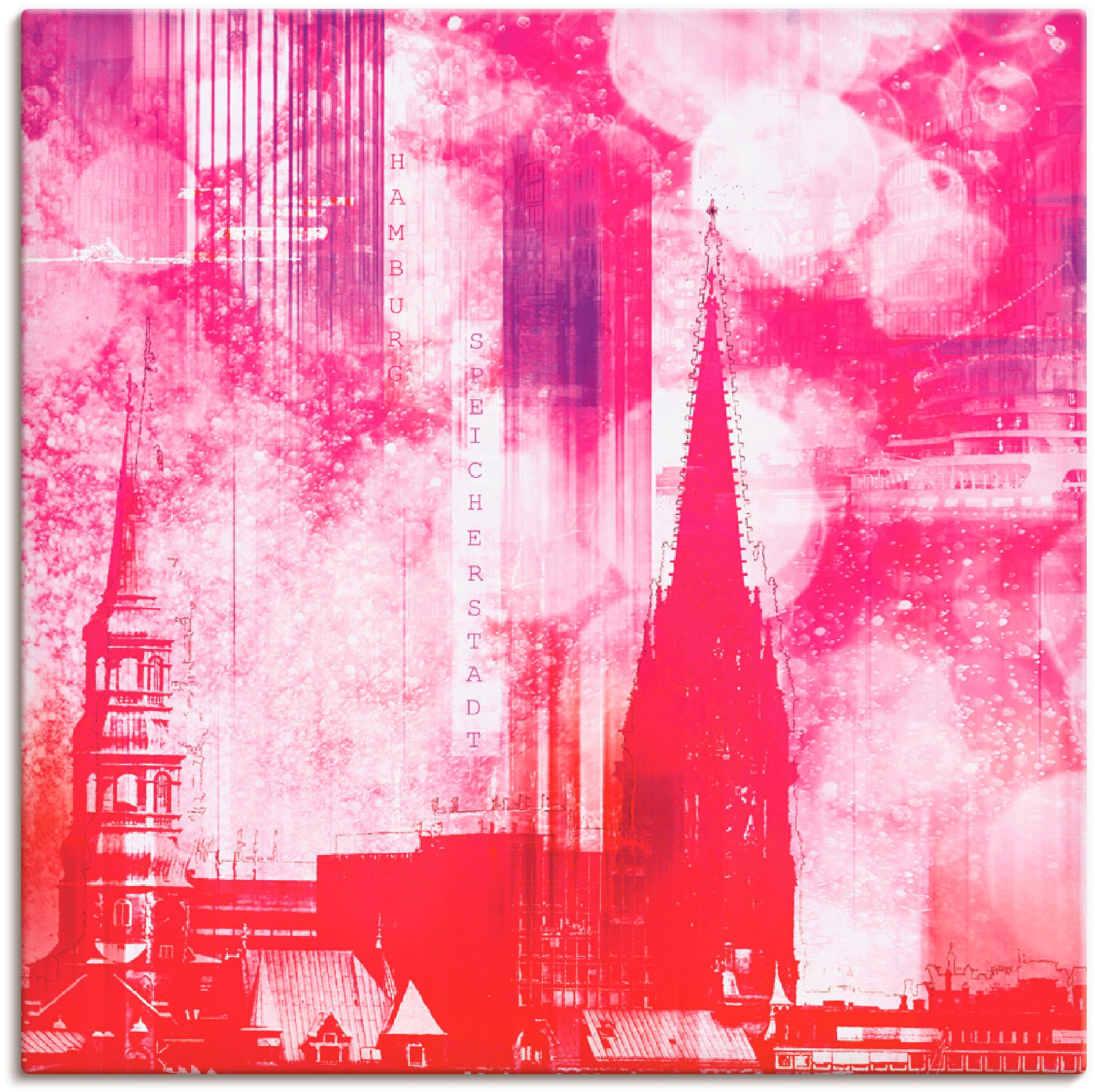 Artland Leinwandbild "Hamburg Collage III" Architektonische Elemente 1 Stk. tlg. auf Holzrahmen gespannt
