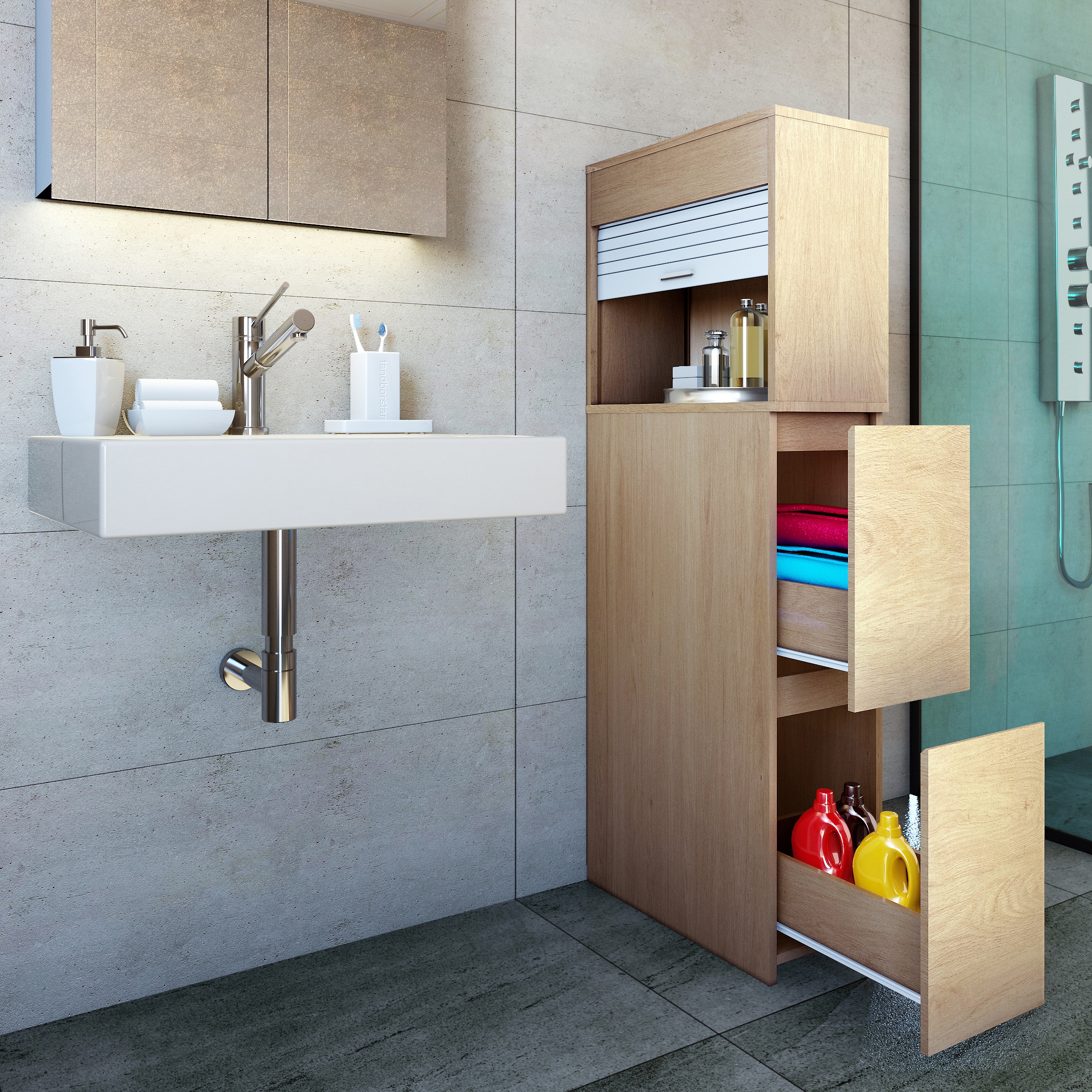 VCM Midischrank »Holz Badmöbel Nischenschrank Schublade Tasalo«