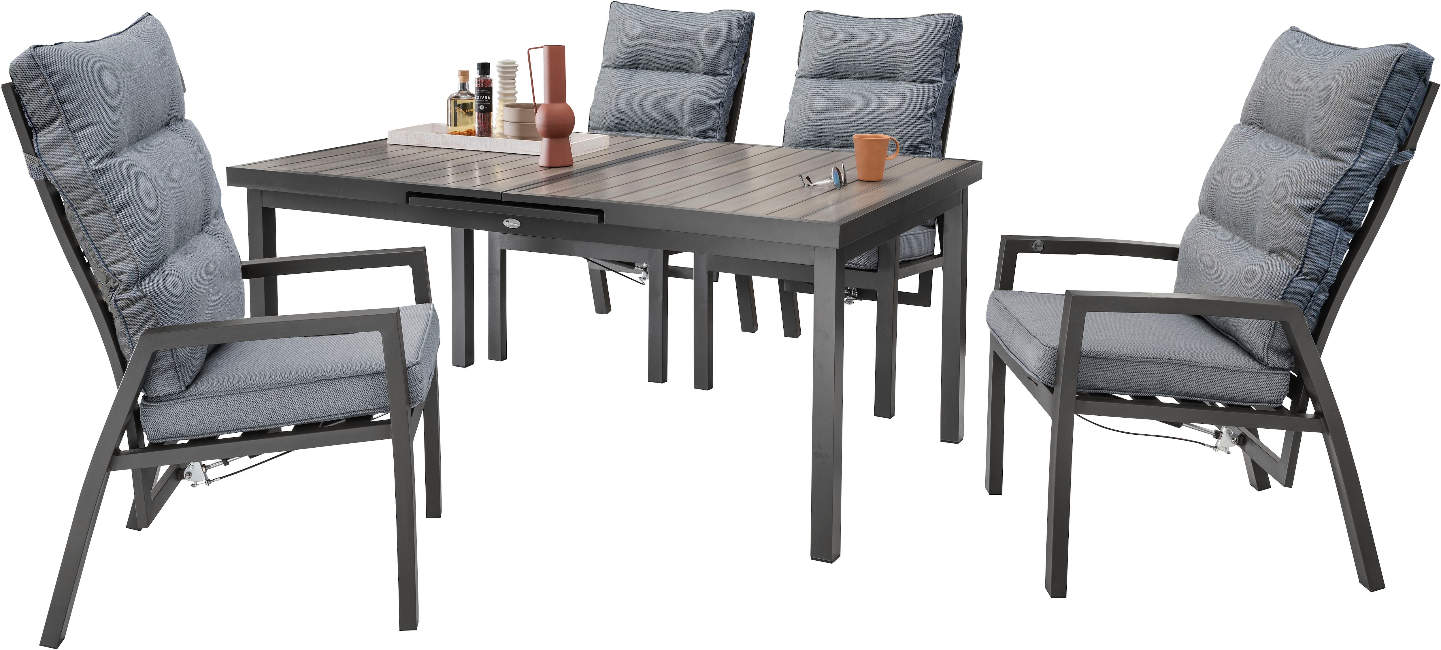 Destiny Garten-Essgruppe "GARDA IMOLA 4 HL + Ausziehtisch 165/215x100cm, anthrazit" Set, 9 Stk. tlg. Aluminium, Polywood