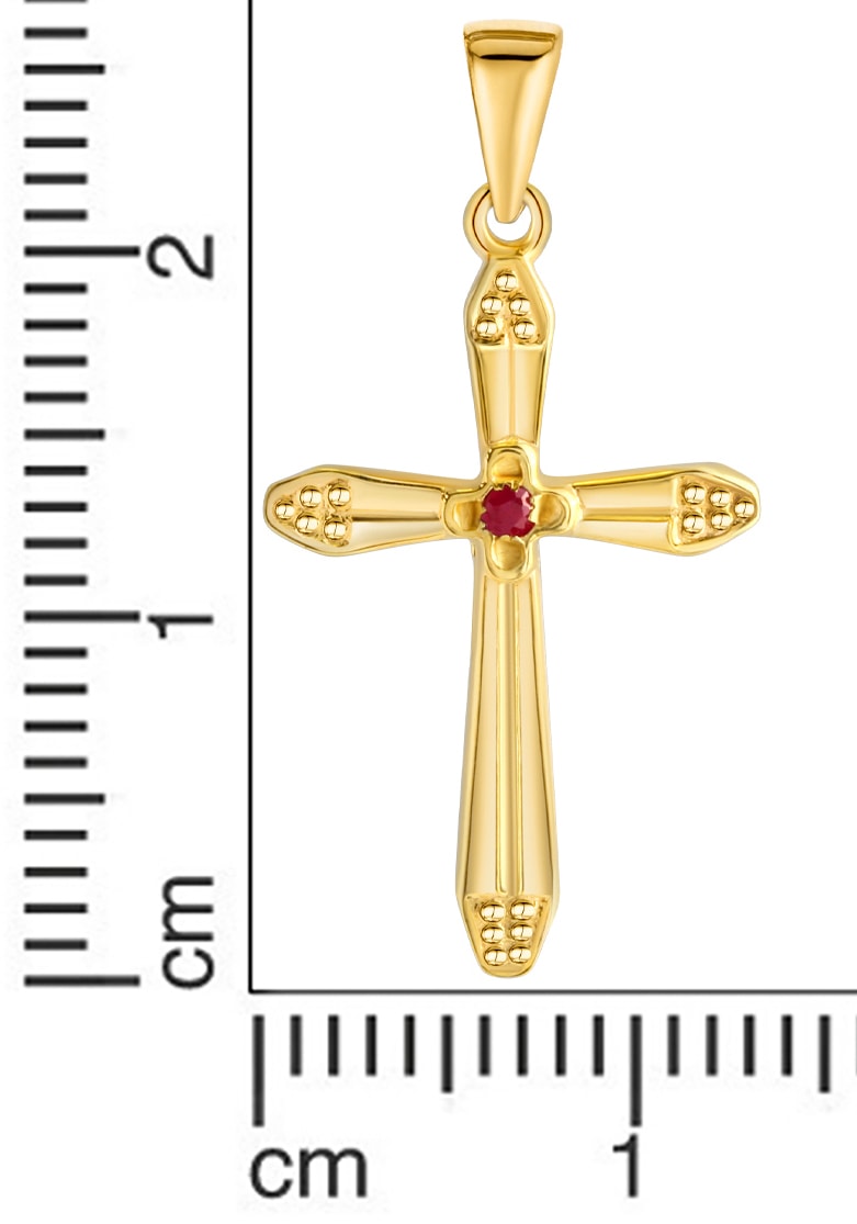 Firetti Kreuzanhänger »Schmuck Geschenk Gold 375 Halsschmuck Anhänger Halskette Kreuz«, mit Rubin