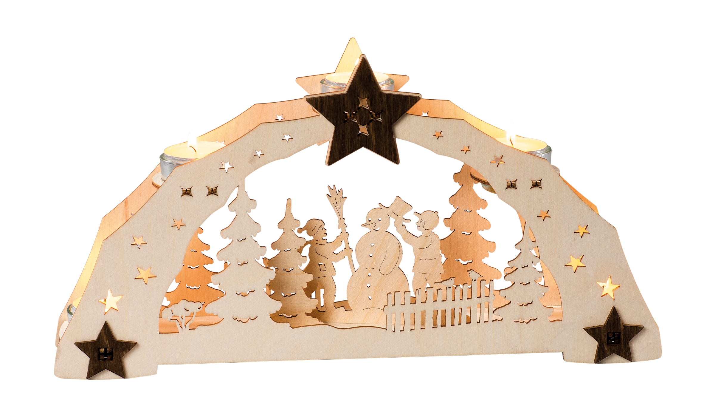 SAICO Original Teelichthalter "Kinder mit Schneemann" BxHxT: 38x20x7 cm günstig online kaufen