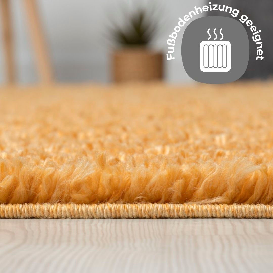Hochflor-Teppich OTTO HOME "Banji", gold (goldgelb), B:120cm H:37mm L:120cm Ø:120cm, Polypropylen (PP), Teppiche, Uni Farben, weich und flauschig, auch als rechteckig erhältlich 3