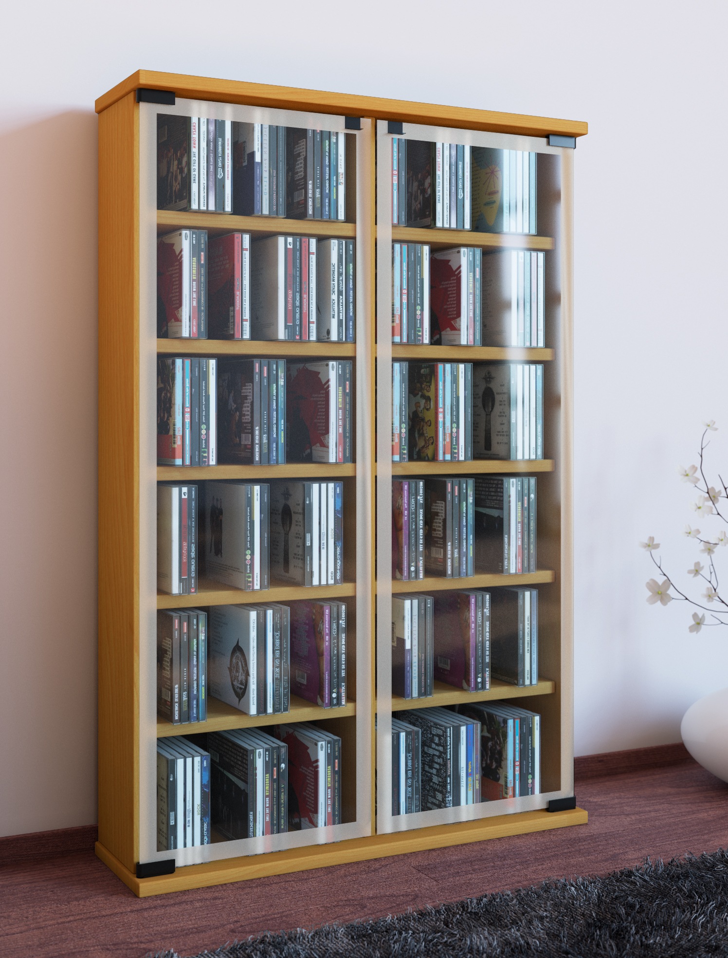 VCM Media-Regal »VCM CD Regal Holz | CD Schrank mit ESG-Sicherheitsglastüren für 300 CDs oder 130 DVDs 72-Videos | Maße: H. 92 x B. 60 x T. 18 cm | Elegantes DVD Regal | Blu ray Regal | CD Regal - Galerie«
