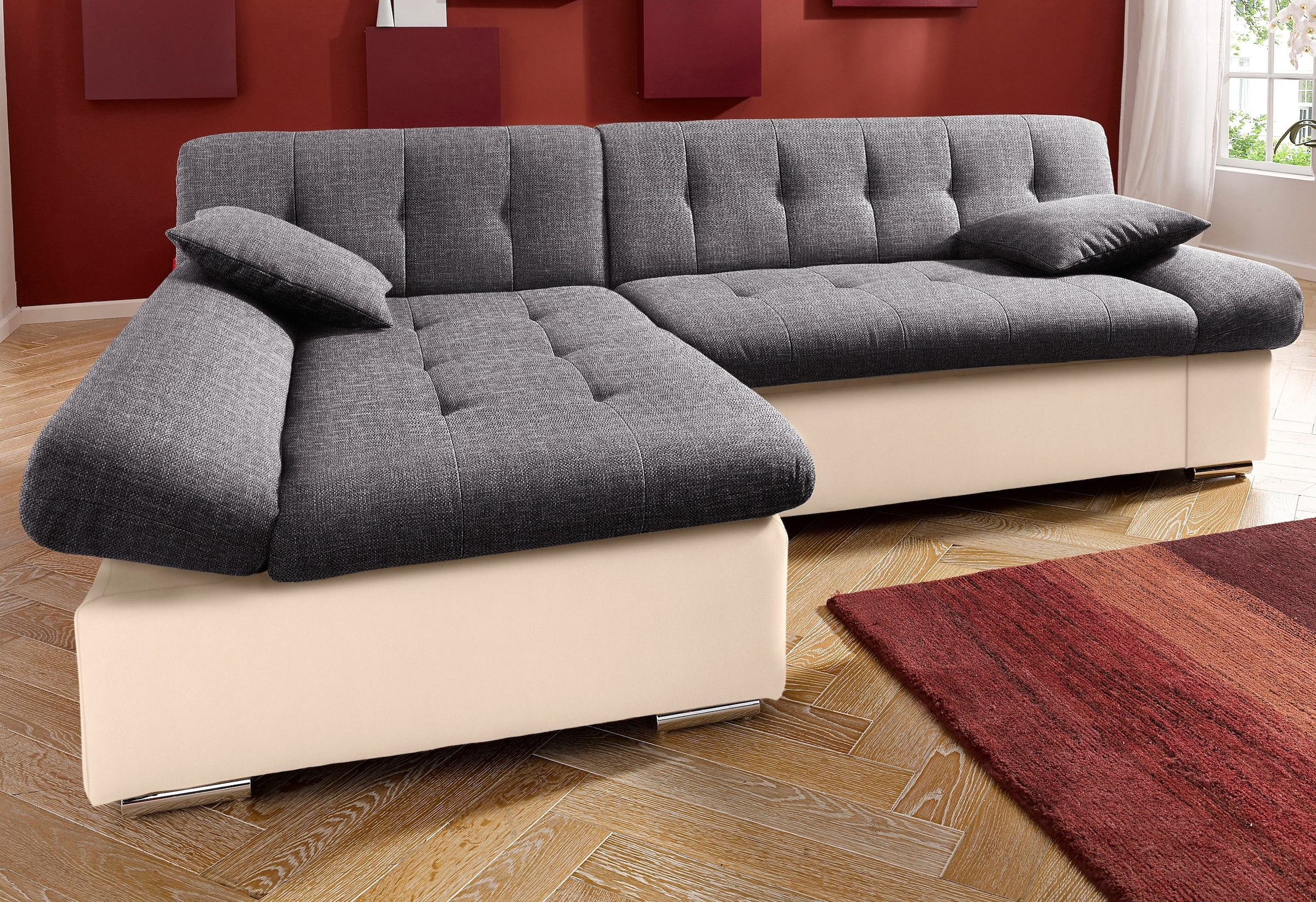 TRENDMANUFAKTUR Ecksofa »Reggae, modern und bequem, aktueller Materialmix, L-Form«, inkl. verstellbare Armlehne, wahlweise mit Bettfunktion