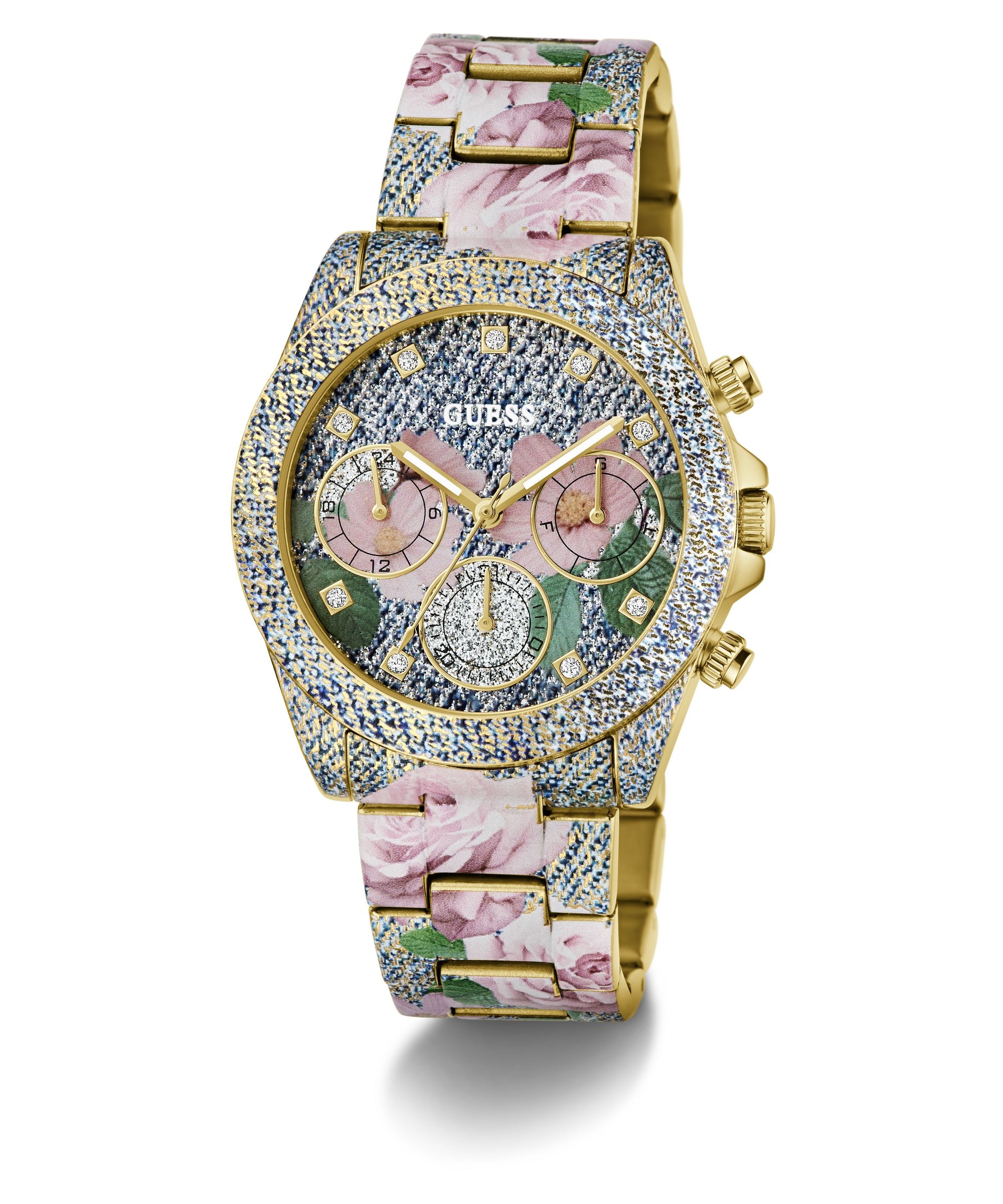 Guess Multifunktionsuhr »ROSALIE« Quarzuhr, Armbanduhr, Damenuhr, Edelstahlarmband, analog, Wochentag