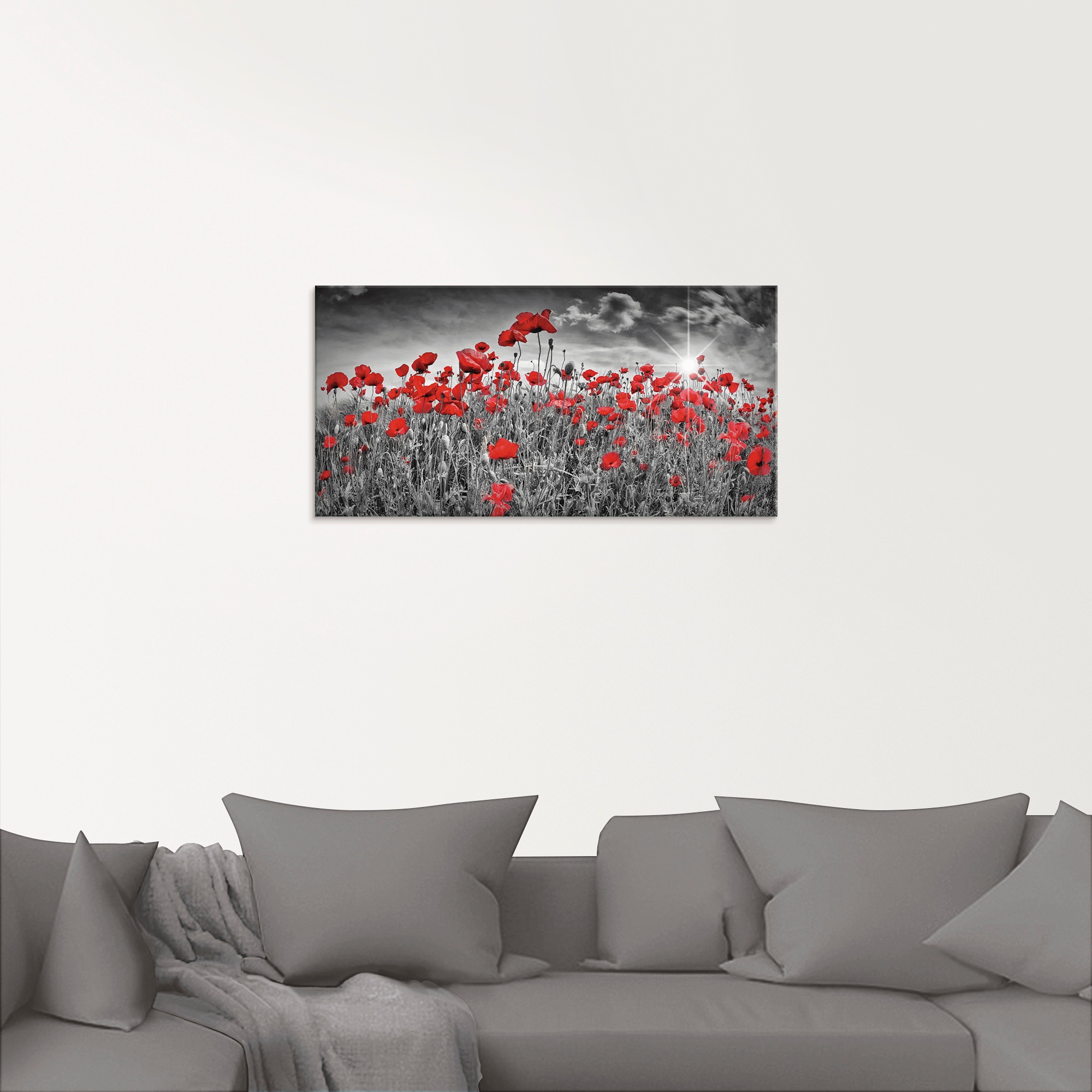 Artland Glasbild "Idyllisches Mohnblumenfeld mit Sonne" Blumen 1 Stk. tlg. günstig online kaufen