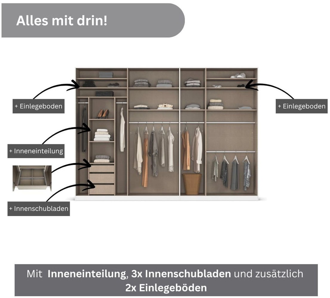 rauch Drehtürenschrank »Kleiderschrank Schrank Garderobe TOPSELLER OTELI inkl. Inneneinteilung«, (erhältlich in Breiten 91-360 cm, ab Breite 136cm inkl. Innenschubladen), mit zusätzlichen Einlegeböden, optional mit Spiegel MADE IN GERMANY