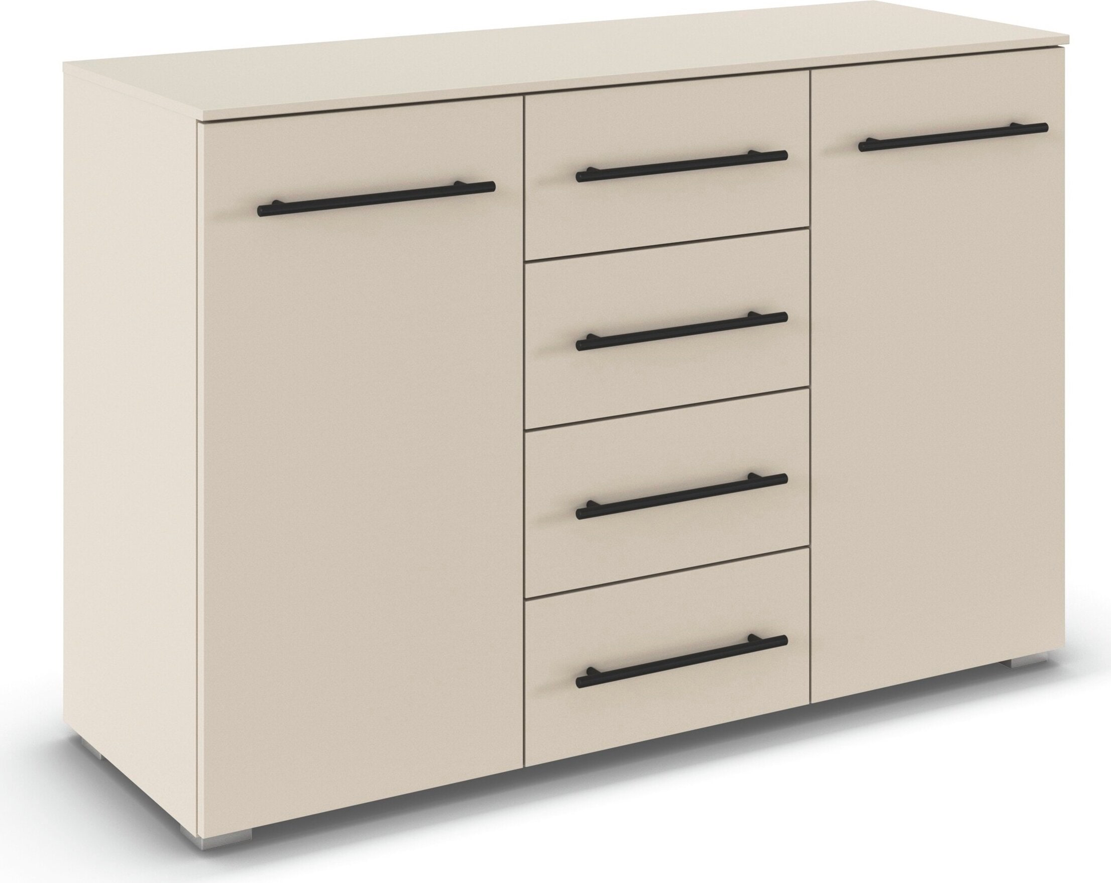 OTTO home Kombikommode »Sideboard Türkommode Schubladenkommode Kommode RONDO« Breite 120 / Höhe 81 cm, 4 Einlegeböden,  mit 4 geräumigen Schubladen Metallgriff in Schwarz MADE IN GERMANY
