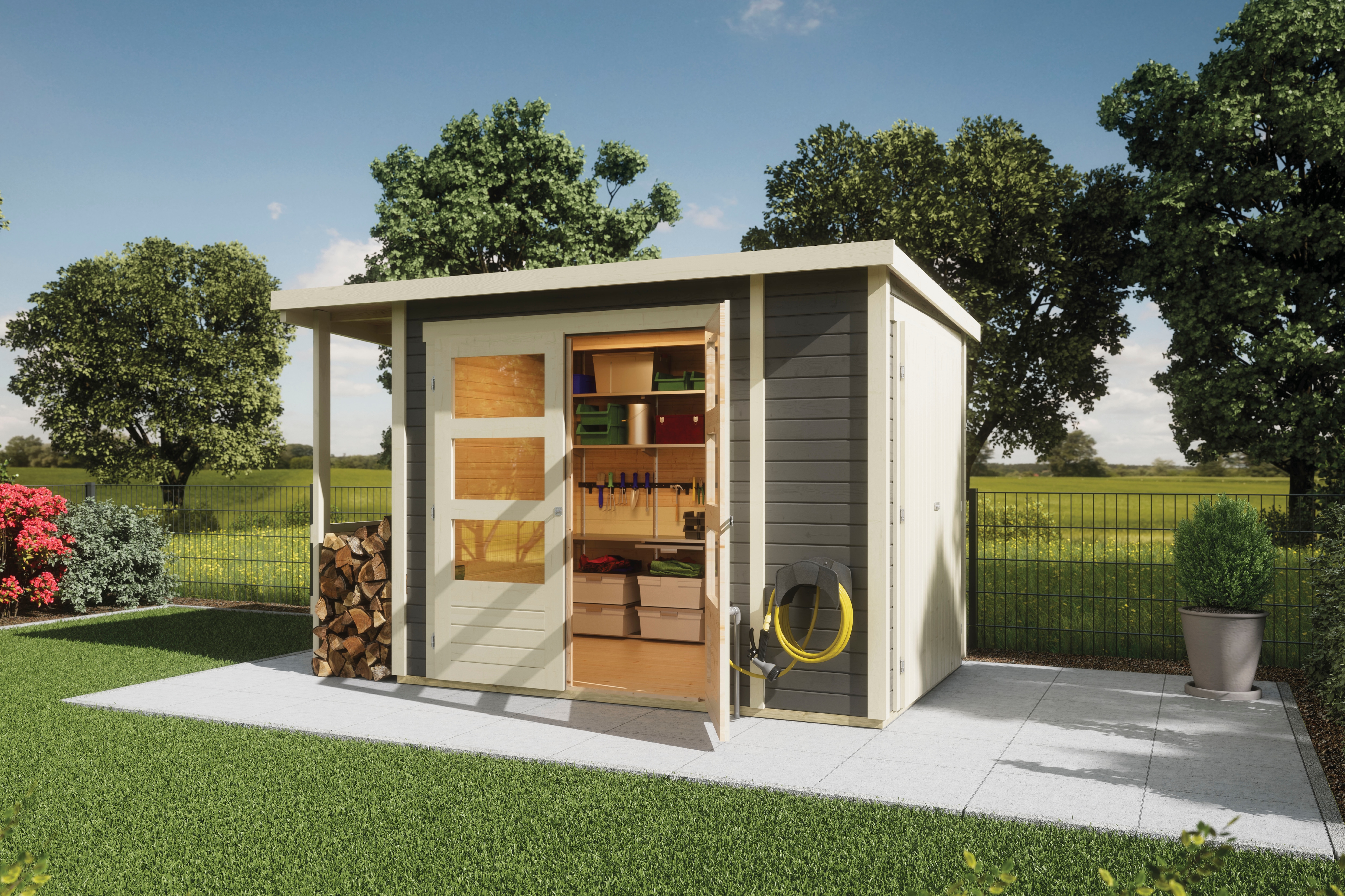Karibu Gartenhaus "Multifunktionshaus 1 Pultdach" naturbelassen oder terragrau, Made in Germany