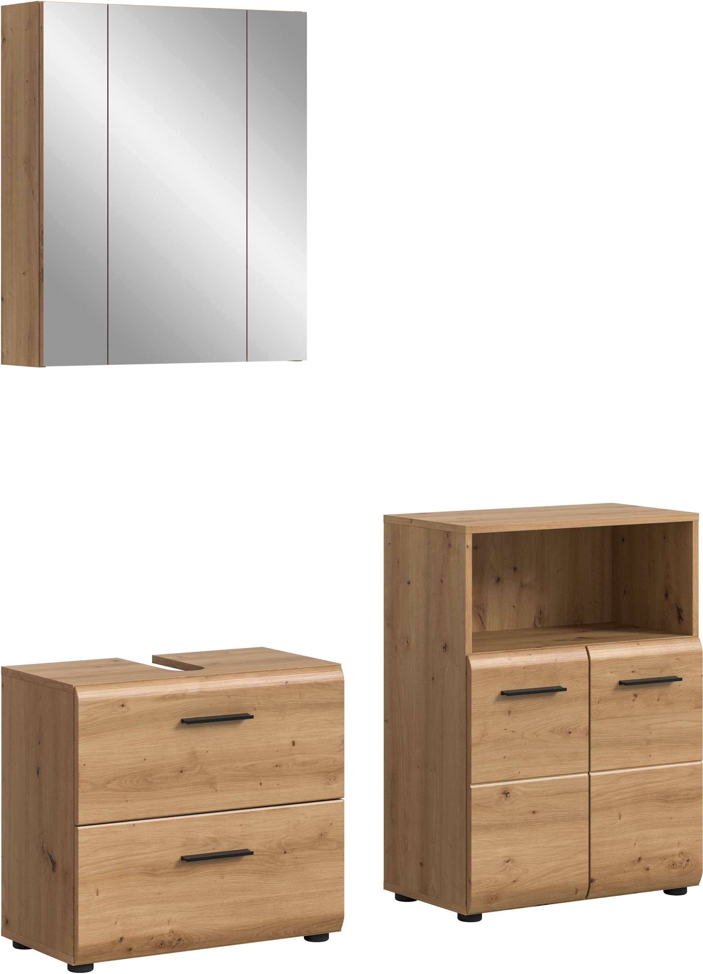 welltime Badmöbel-Set "FLORENZ, 3-teilige Badkombination, hochwertige MDF-Front" Set, best. aus: Waschbeckenunterschrank, Spiegelschrank, Midischrank breit, 3 Stk. tlg.