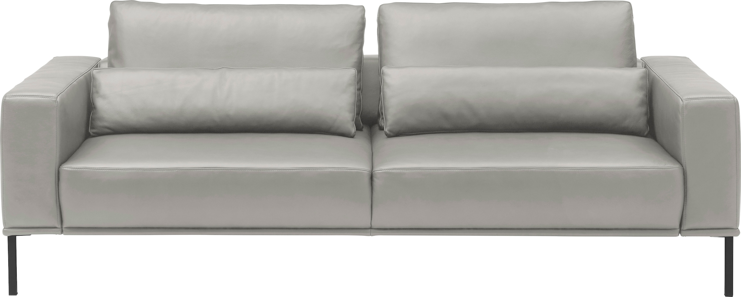 2,5-Sitzer MUSTERRING, B:202cm H:88cm T:107cmlight grau, 100% Leder, Sofas, "JustBPM100", wahlweise mit Nierenkissen und mot. Sitzauszug, Metallfuß