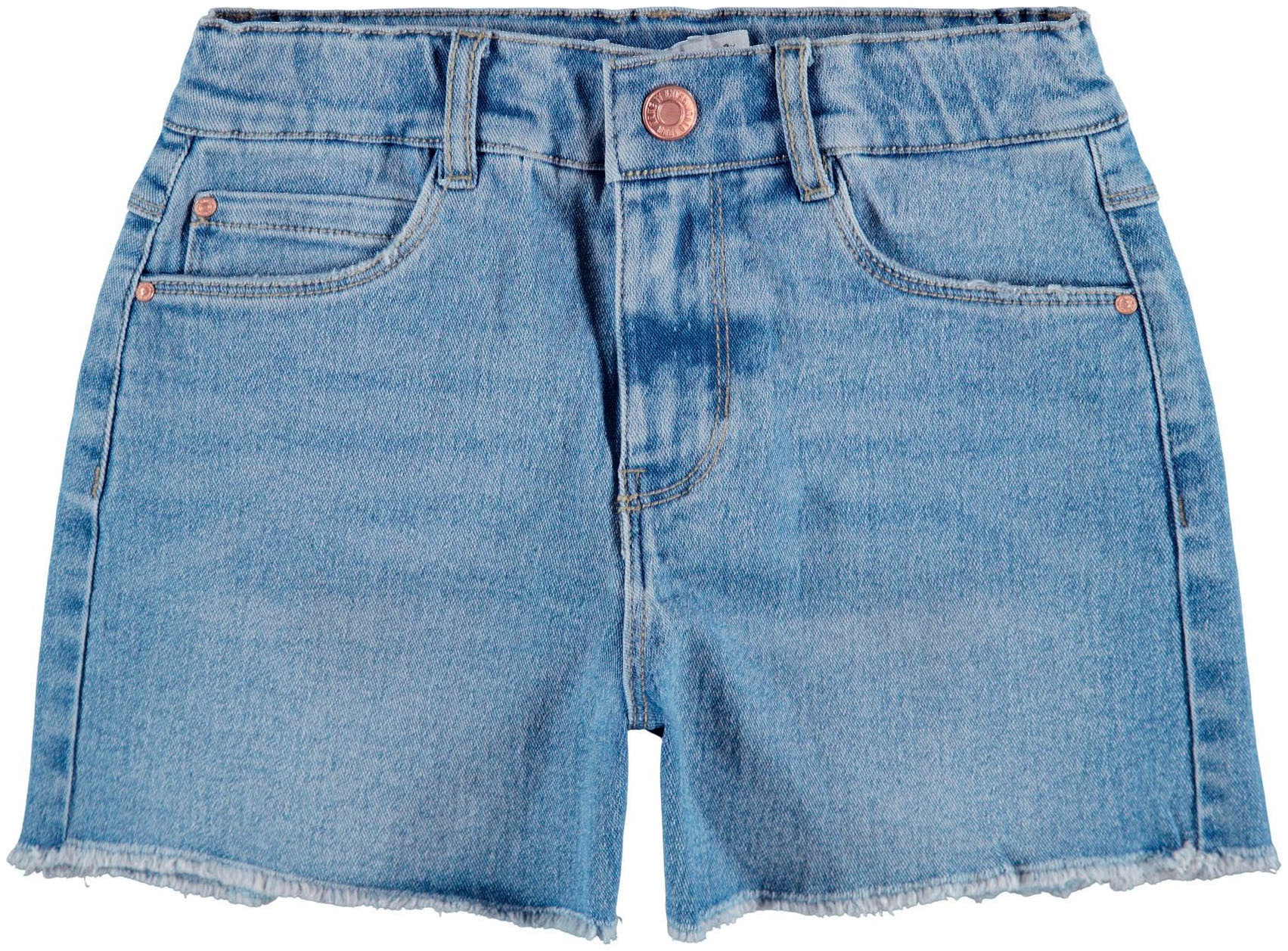 Thumbnail - Name It Shorts "NKFROSE HW MOM DNM SHORT" Baumwollmischung, ausgefranster Saum, verstellbarer High Waist Bund