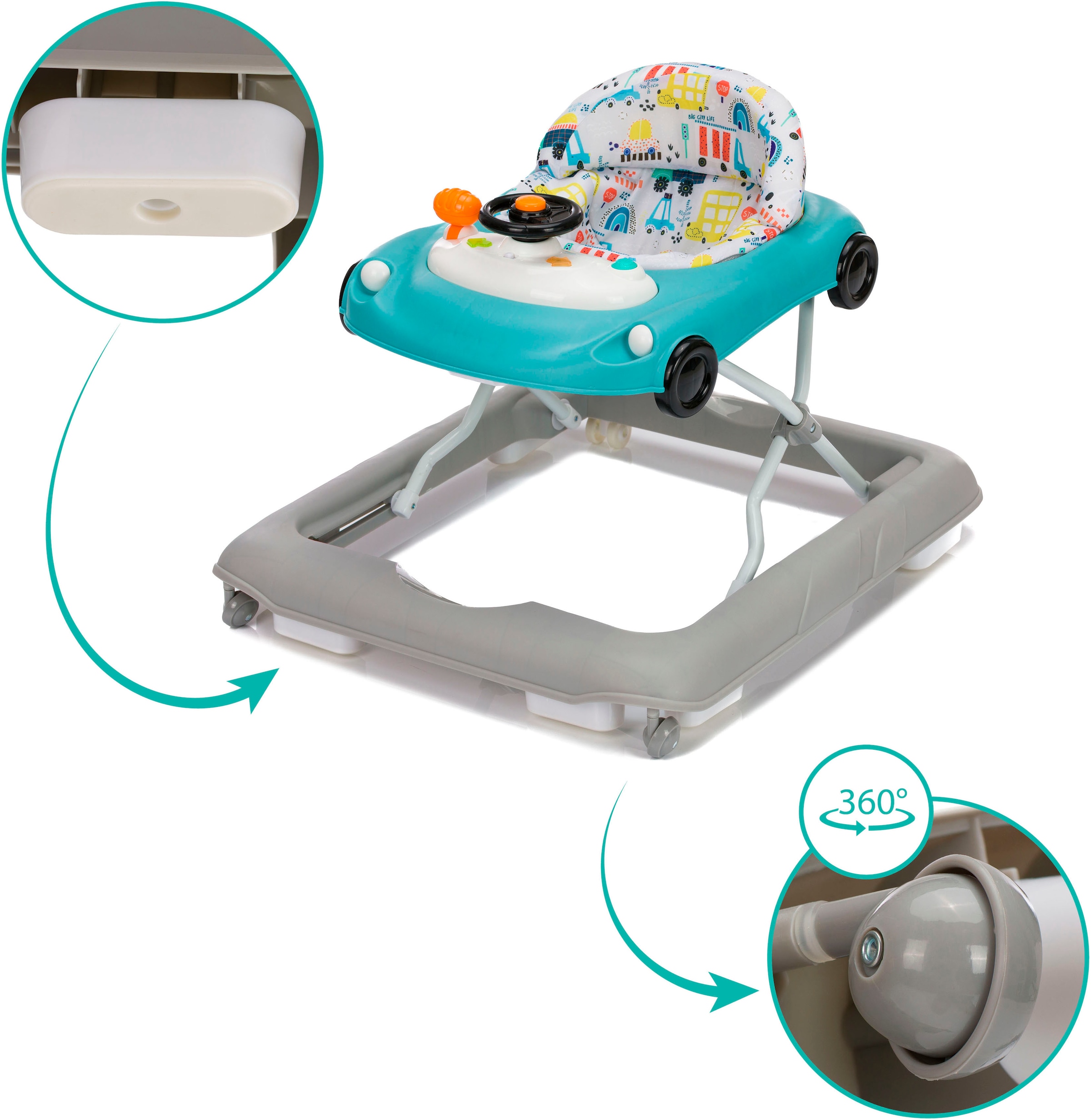 Fillikid Lauflernhilfe »Car, grau/blau« mit Sicherheitsstoppern