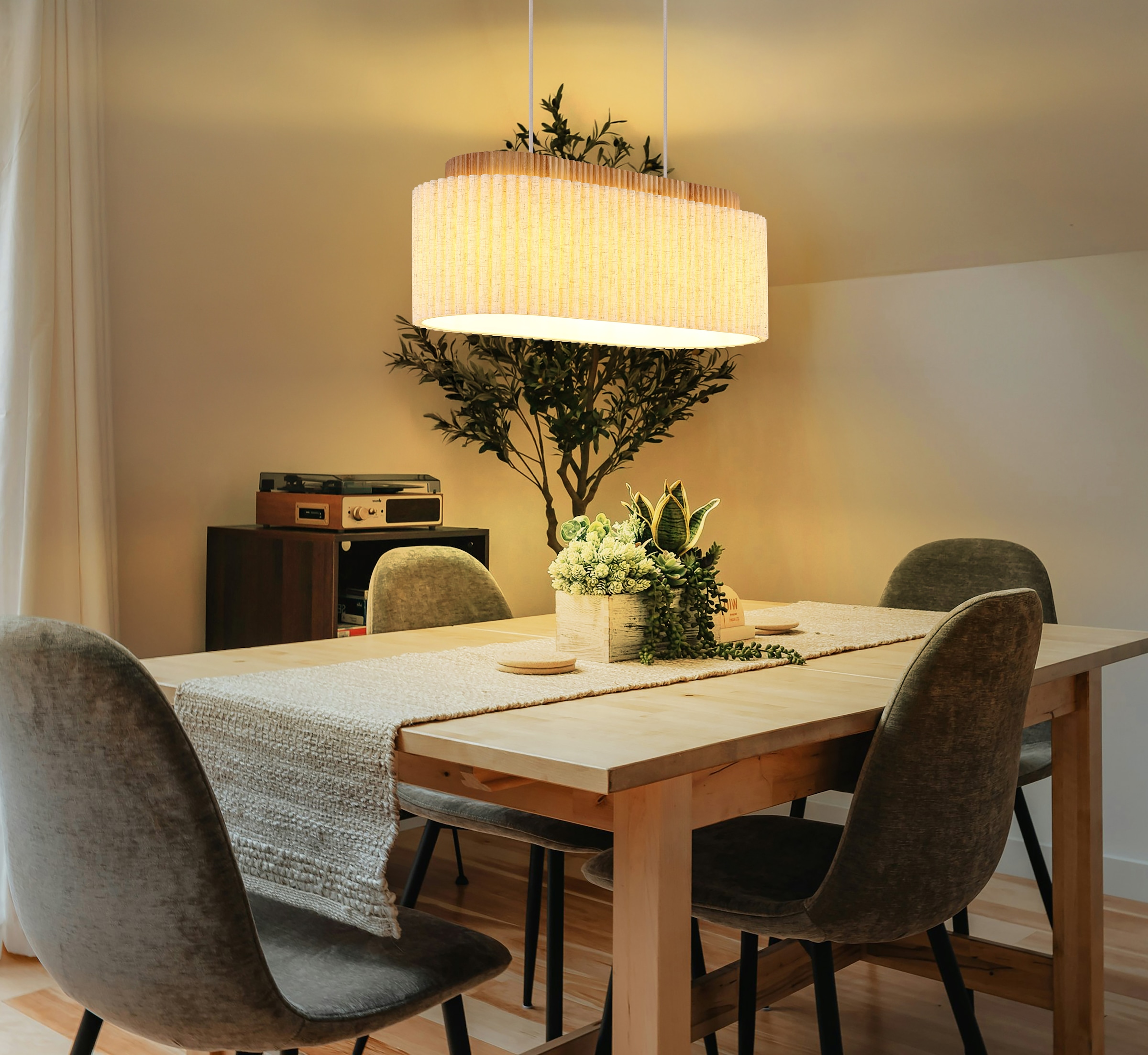 GLOBO LIGHTING Hängeleuchte »JANNIE« E27 1 Stk. Hängeleuchte Holz & Leinen natur, Sandfarben, höhenkürzbar, elegant