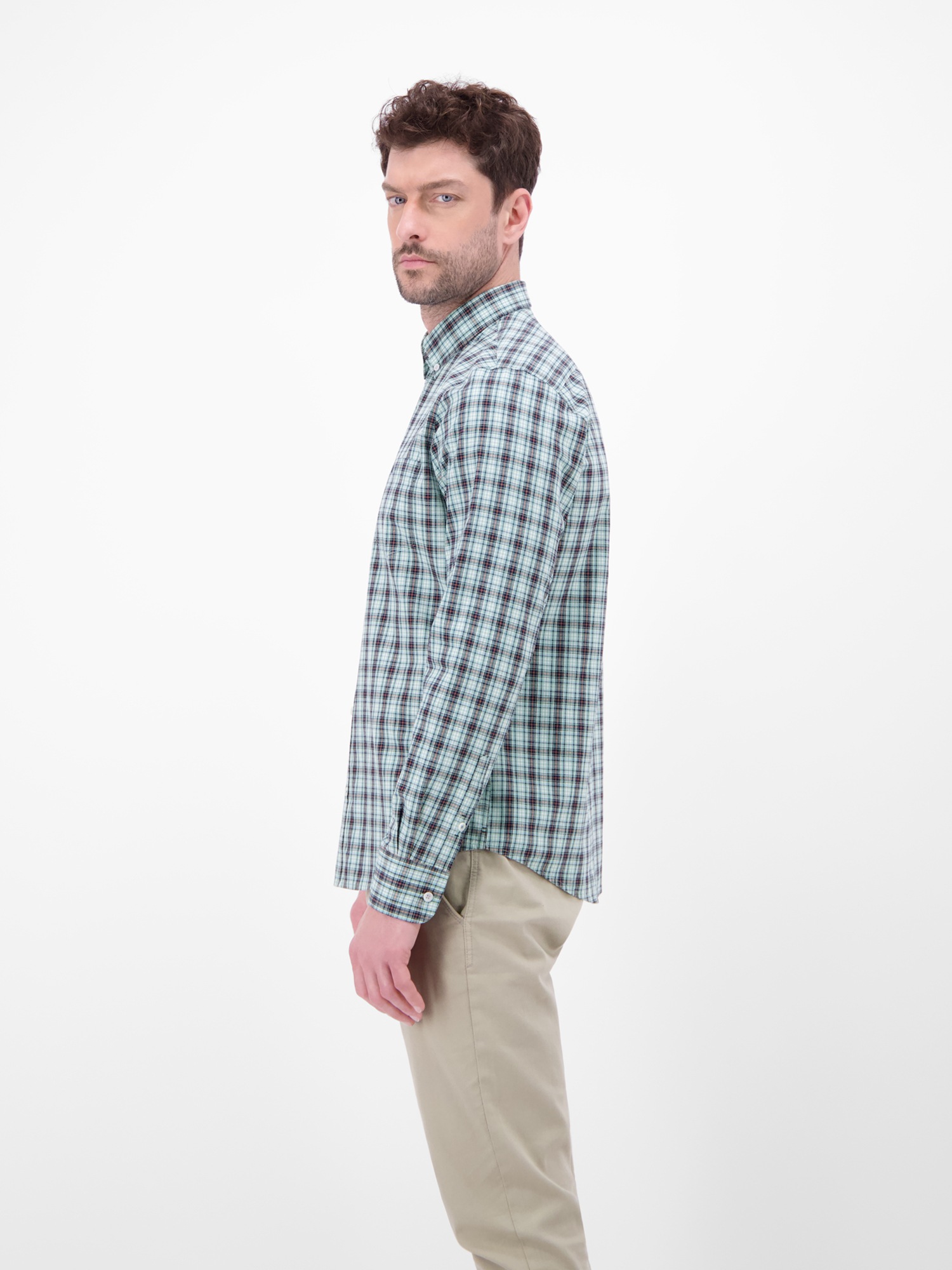Langarmhemd LERROS, Herren, Gr. XL, N-Gr, arctic blau, Web, Obermaterial: 100% Baumwolle, kariert, regular fit hüftbedeckend, Rundhals, Hemden, kariert, mit Knopfleiste 2