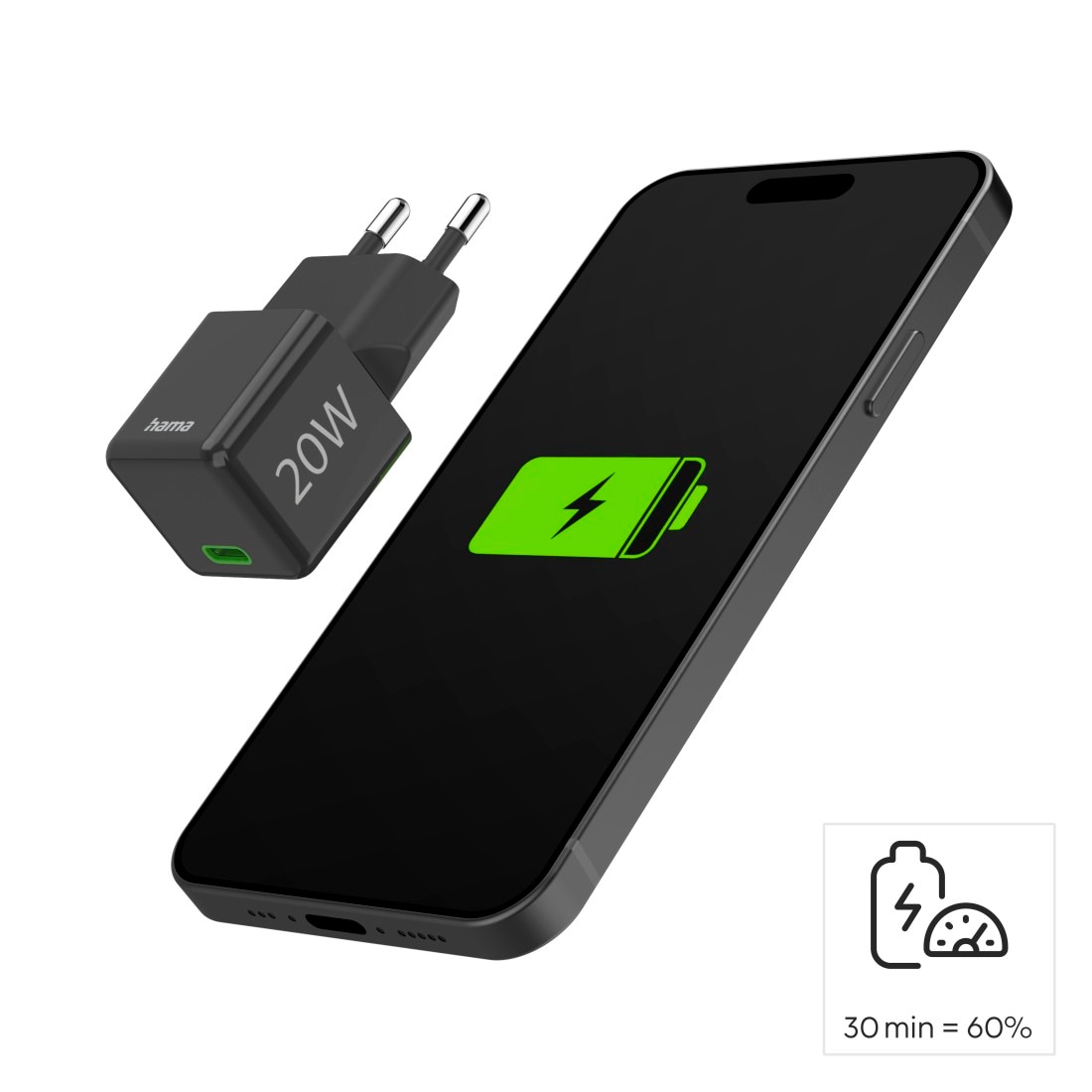 Hama Schnelllade-Gerät »Schnellladegerät (USB-C, PD/QC, extraklein 2,9 x 2,75 x 2,75 cm, 20 W)«, (1 St.)