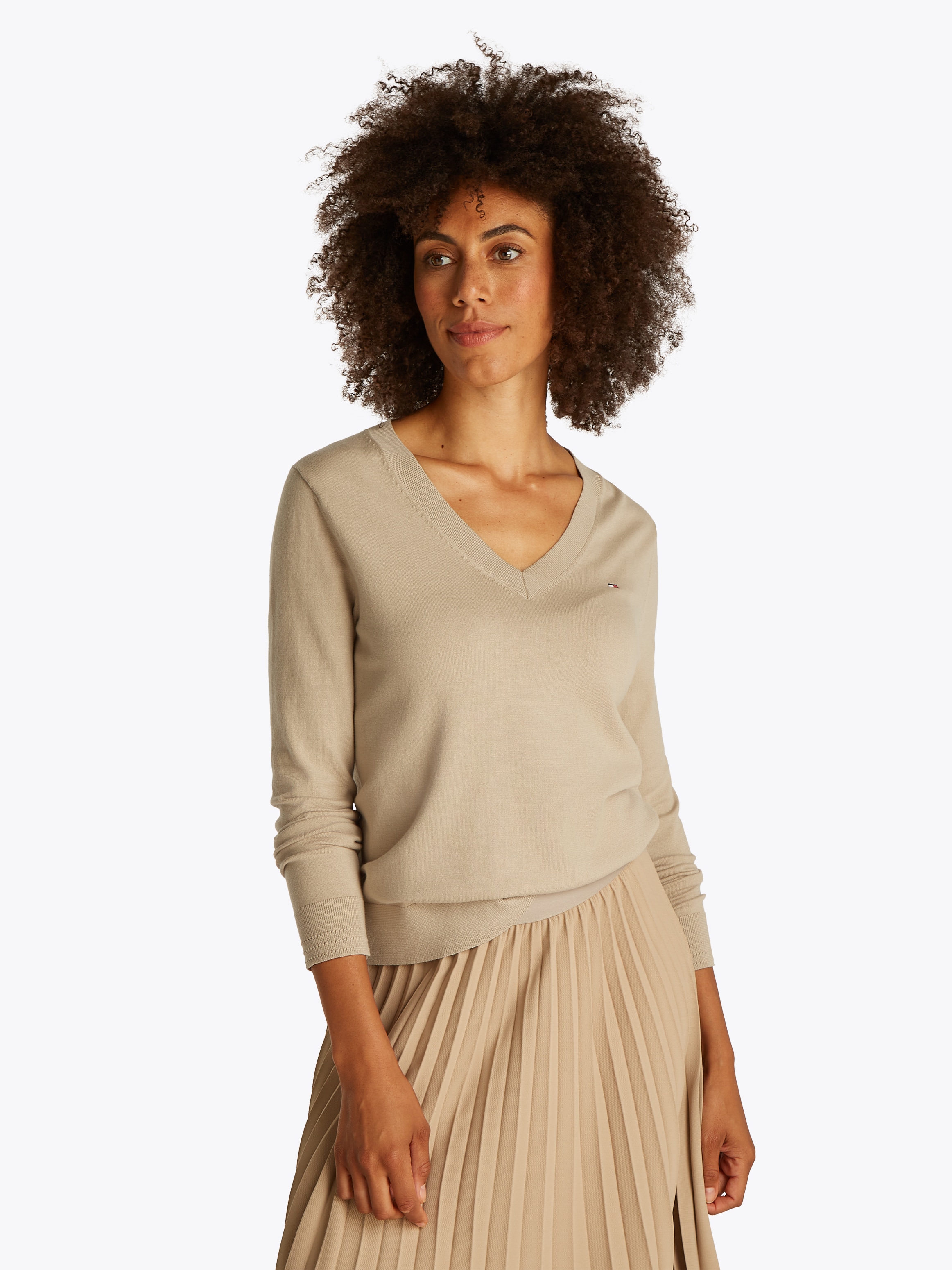 Tommy Hilfiger V-Ausschnitt-Pullover "CO JERSEY STITCH V-NK SWEATER mit V-A günstig online kaufen