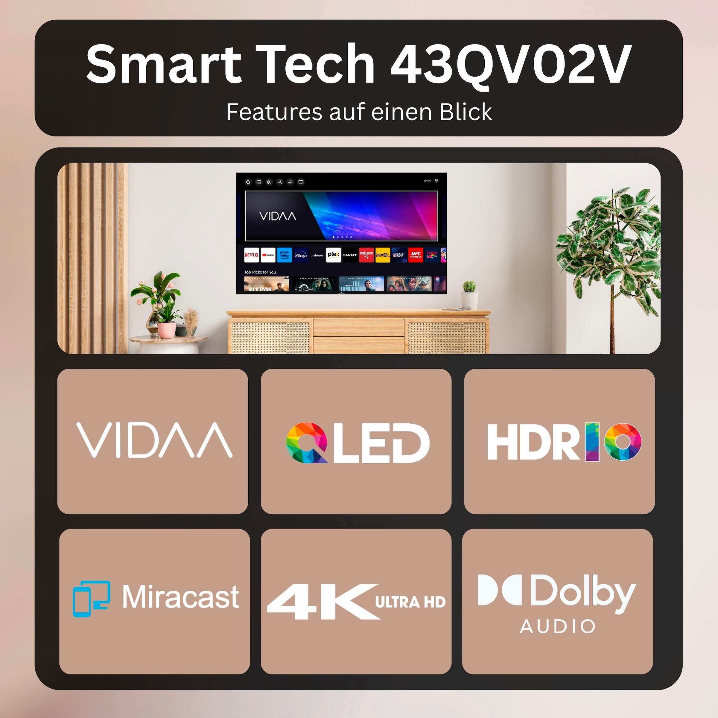 Smart Tech QLED-Fernseher »43QV02V« 108 cm/43 ″ Smart-TV