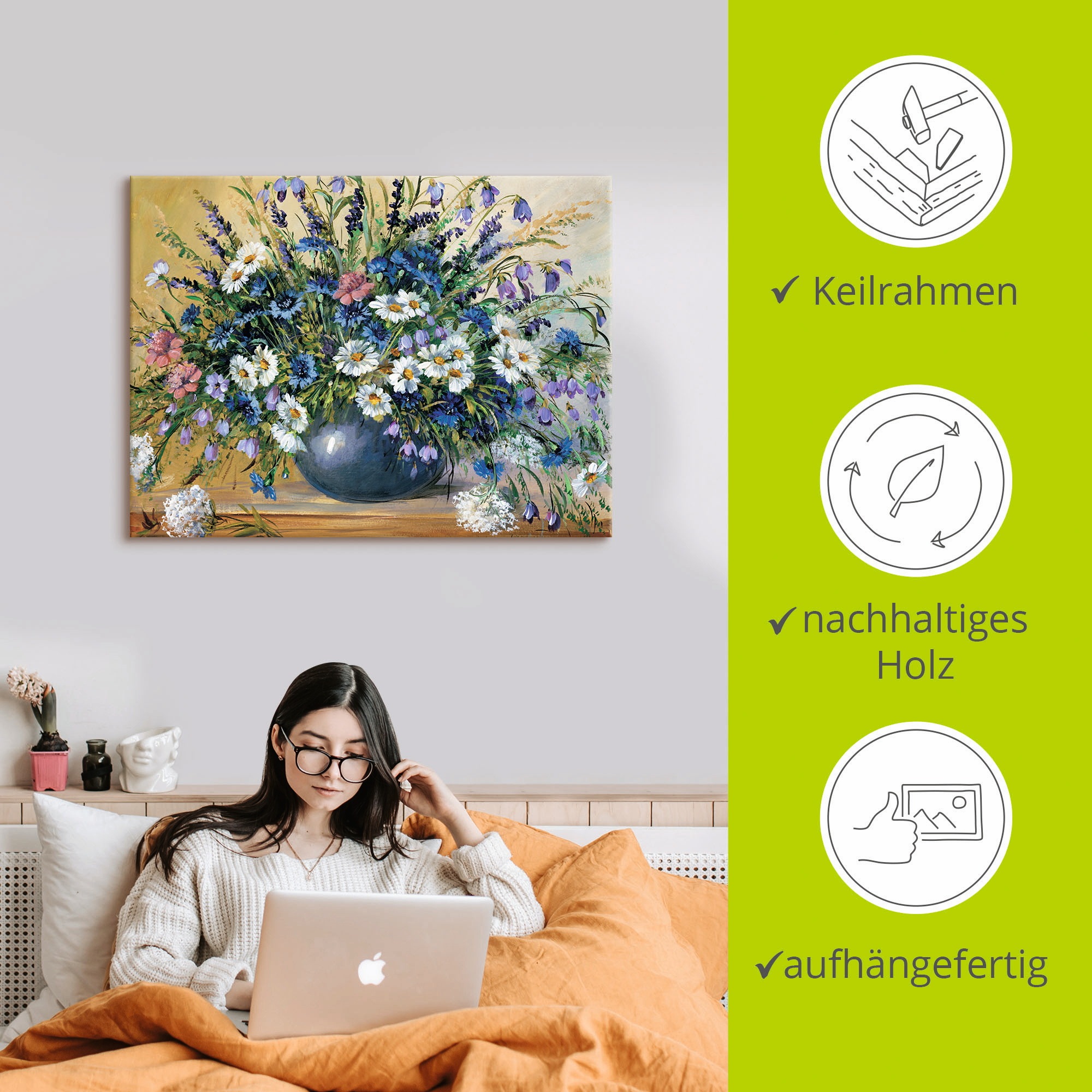 Artland Wandbild »Vase mit Kornblumen«, Blumen, (1 St.), als Leinwandbild, Poster, Wandaufkleber in verschied. Größen