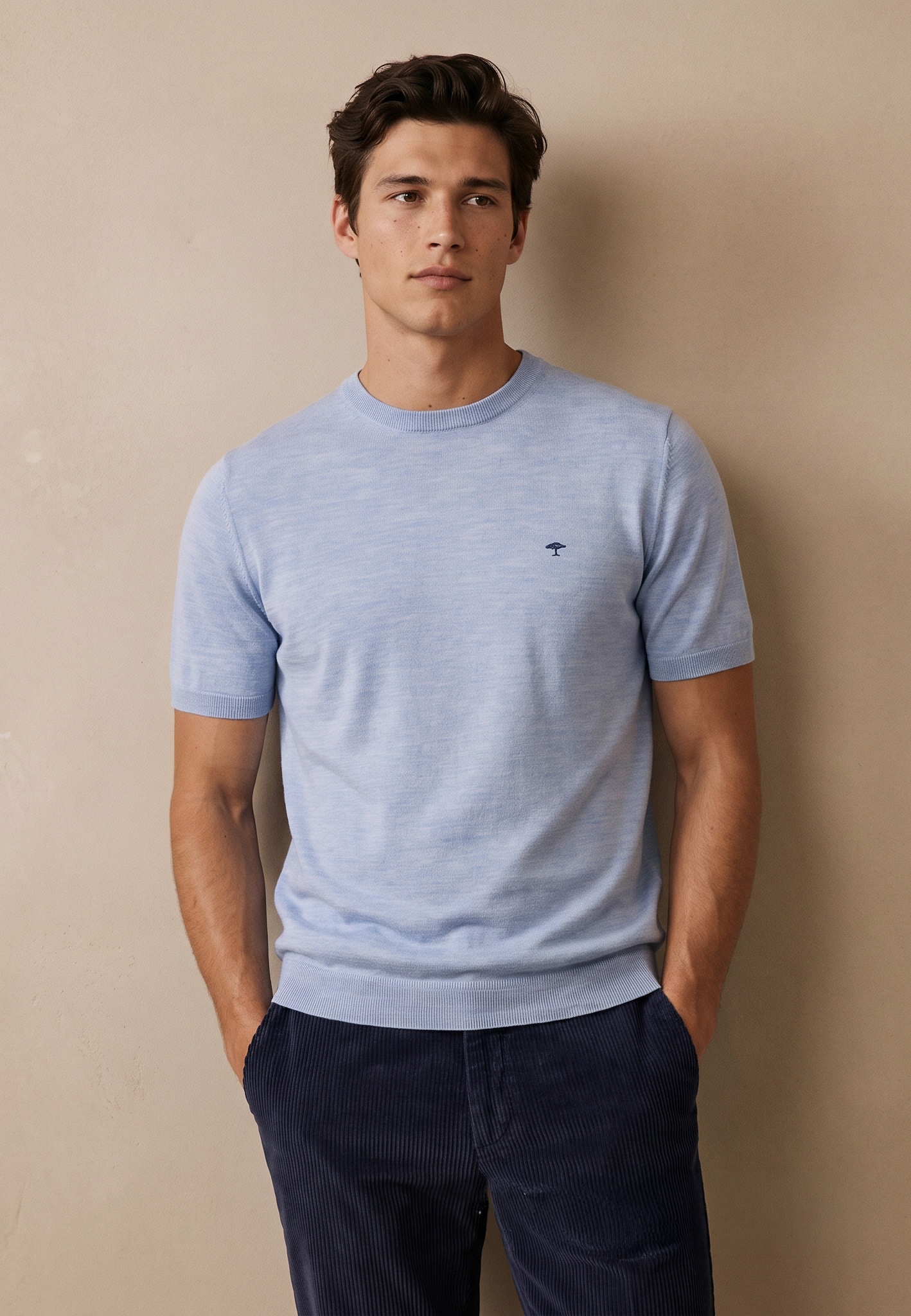 FYNCH-HATTON Strickpullover Sommerpullover - halbarm - mit Stickerei