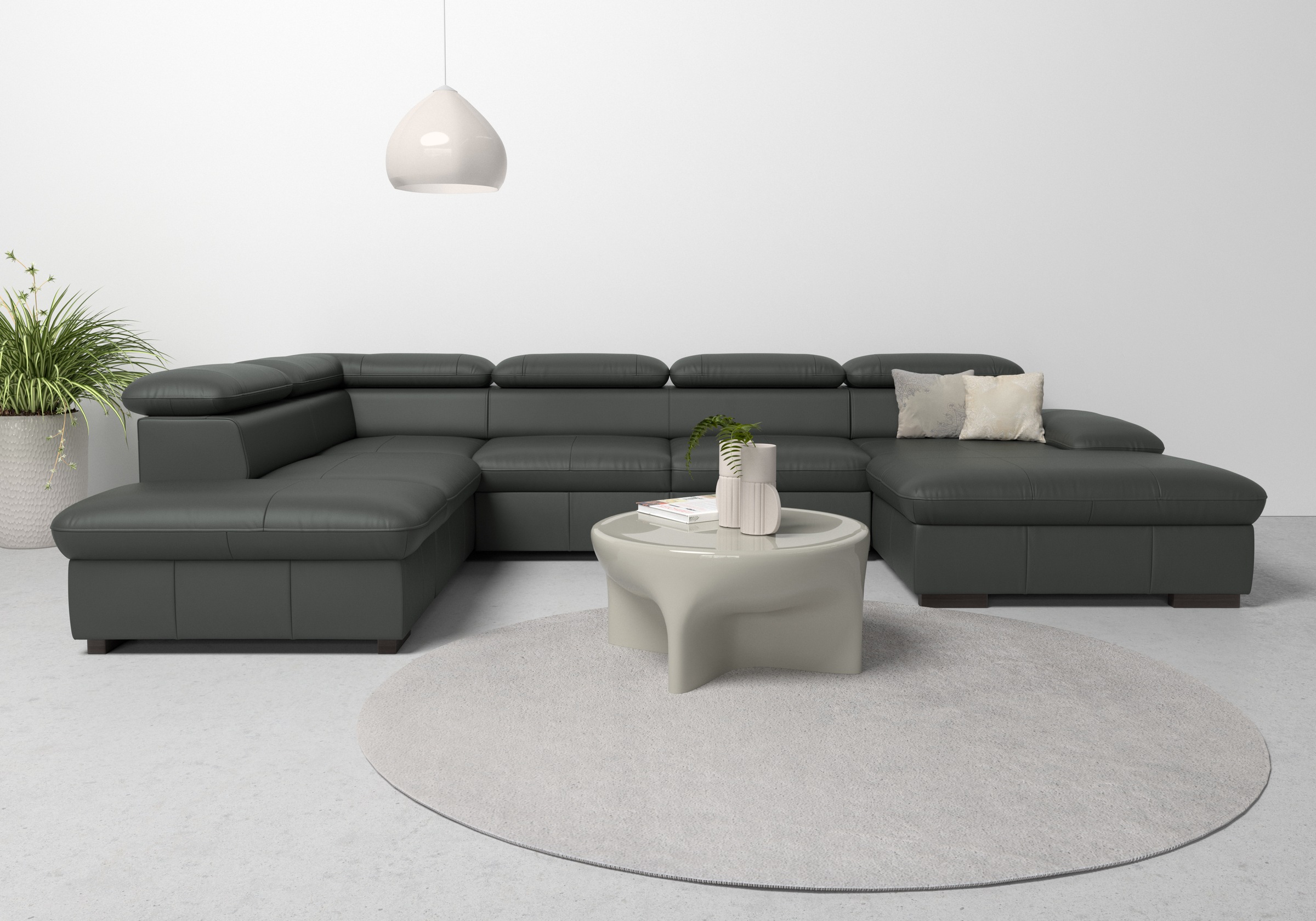 OTTO home Wohnlandschaft "Alberto U-Form, B: 350 cm, mit Kopfteilverstellung, XXL-Sofa" optional mit Schlaffunktion, Couch mit Lederoption