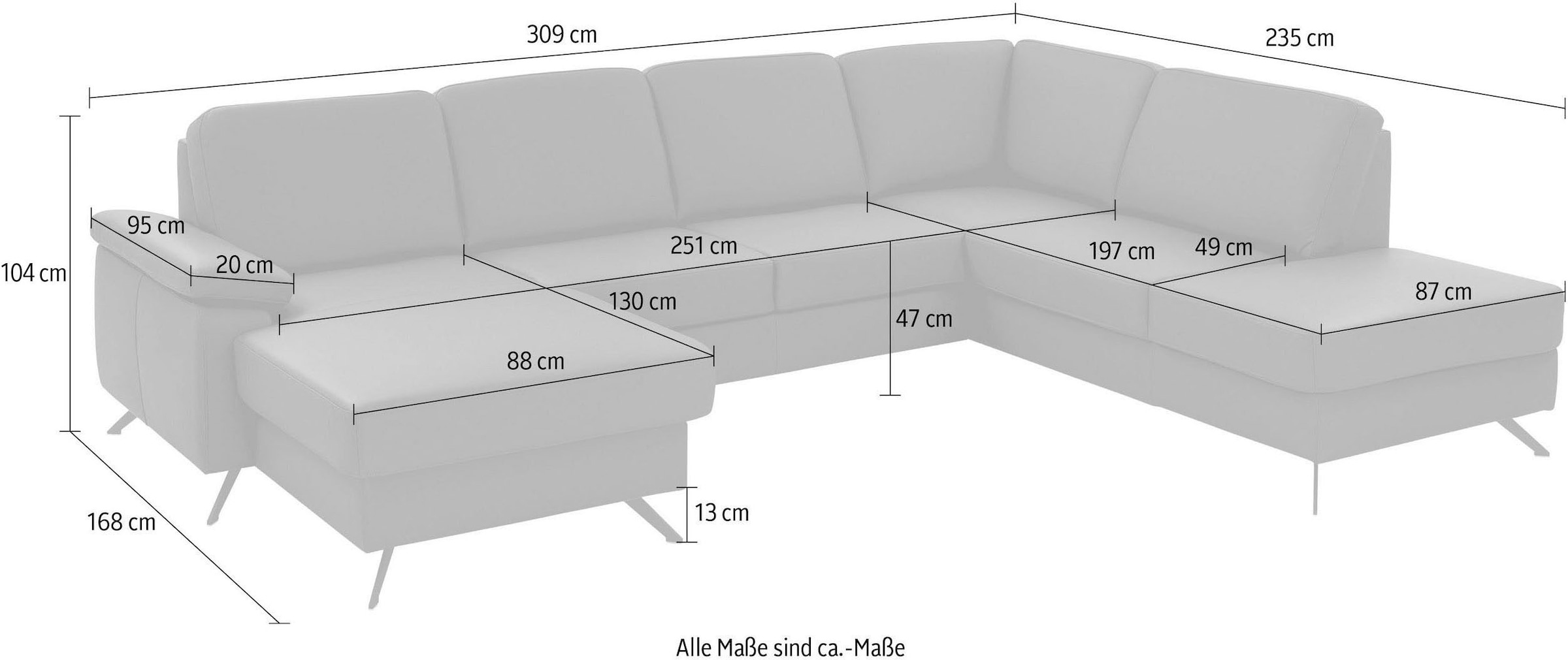Die PlanBar Wohnlandschaft »PN-EM15047 U-Form, mit Kopfstützen«, Echtleder, wahlweise mit Bettfunktion u. Stauraum