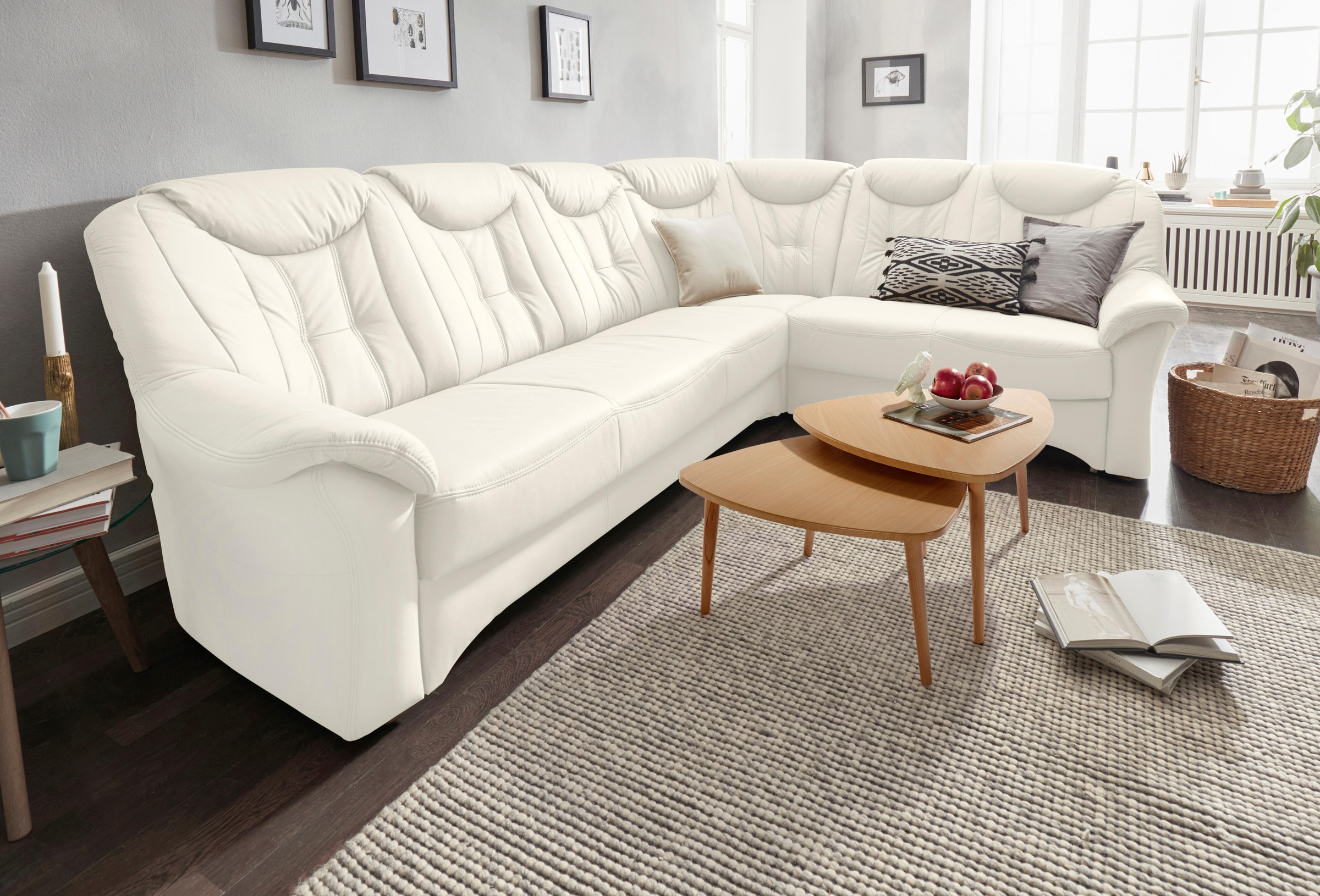 exxpo - sofa fashion Ecksofa »Isabel, klassisch moderne hohe Rückenlehne für mehr Komfort, L-Form«, bequemer Federkern, wahlweise mit Bettfunktion und Bettkasten